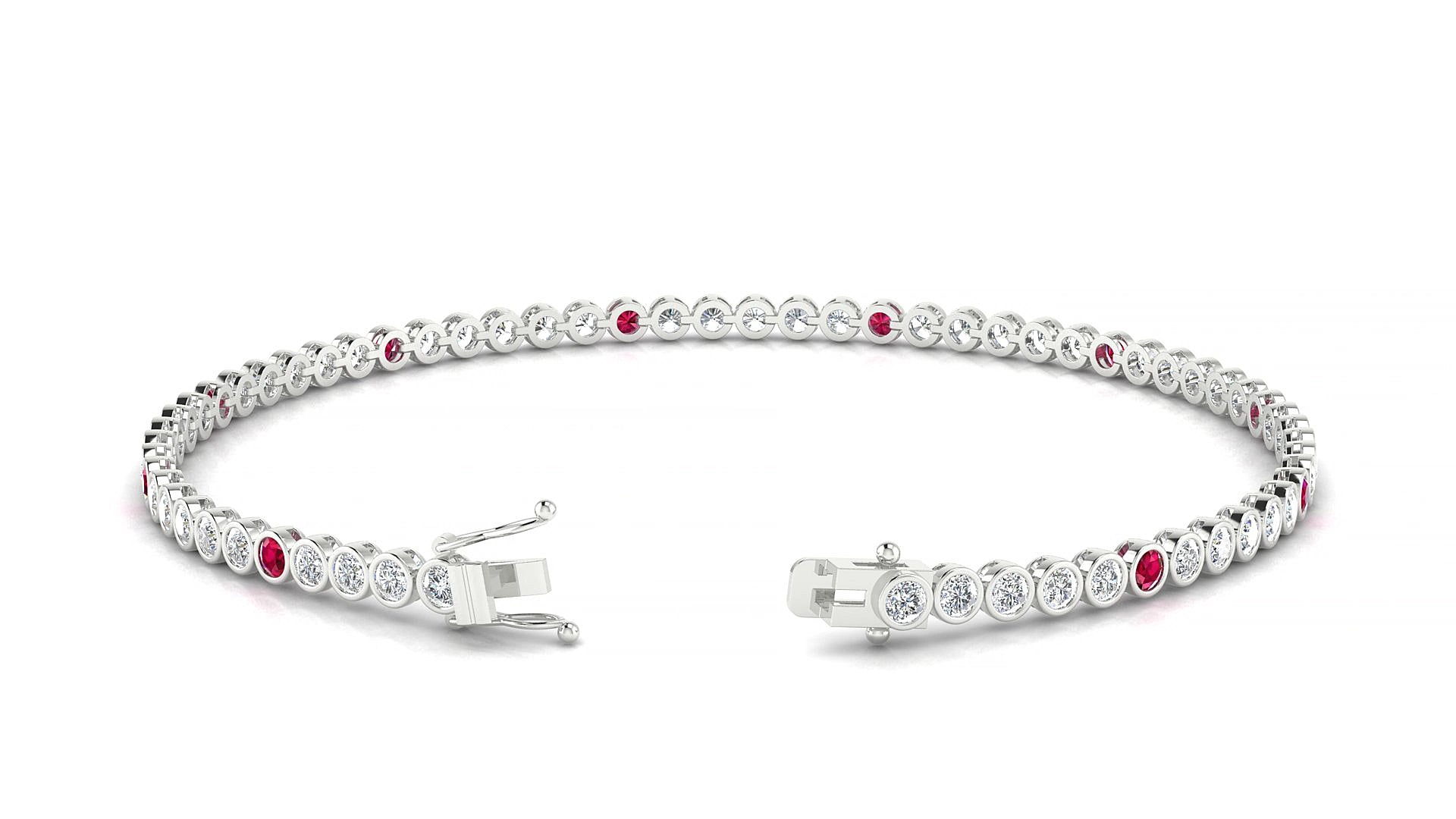 Avila 1-5 | 18k White Gold 2 mm Round Natural Ruby & Diamond 17 cm Tennis Bracelet