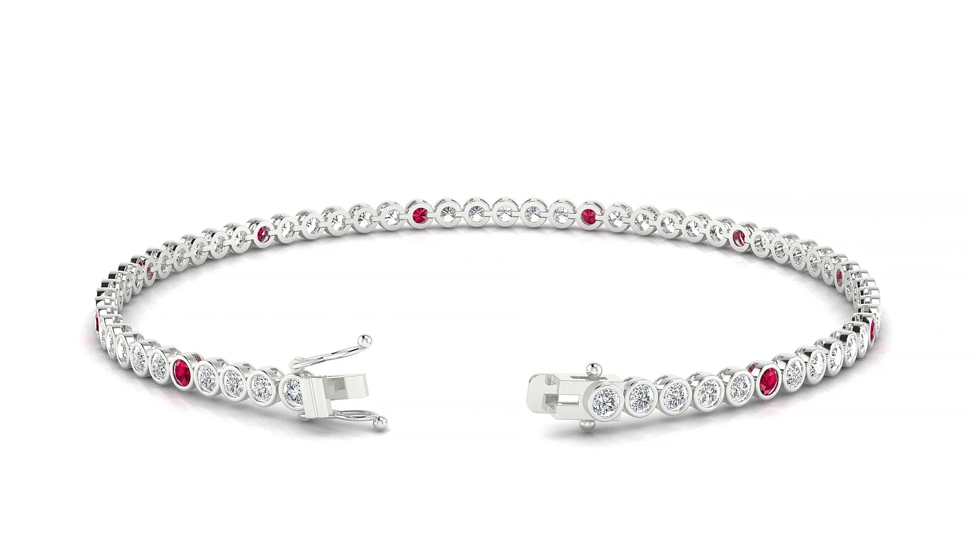 Avila 1-5 | 18k White Gold 2 mm Round Natural Ruby & Diamond Tennis Bracelet