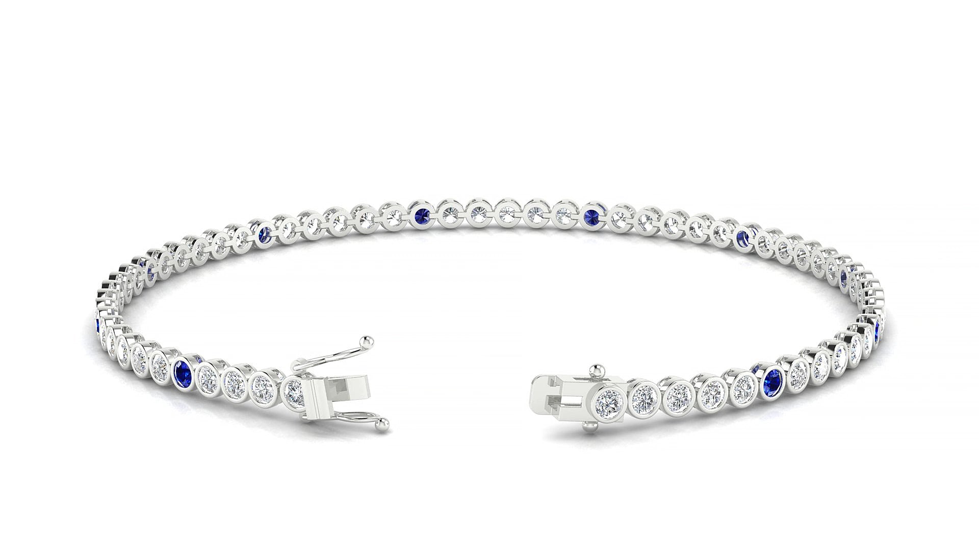 Avila 1-5 | 18k White Gold 2 mm Round Natural Sapphire & Diamond 18 cm Tennis Bracelet
