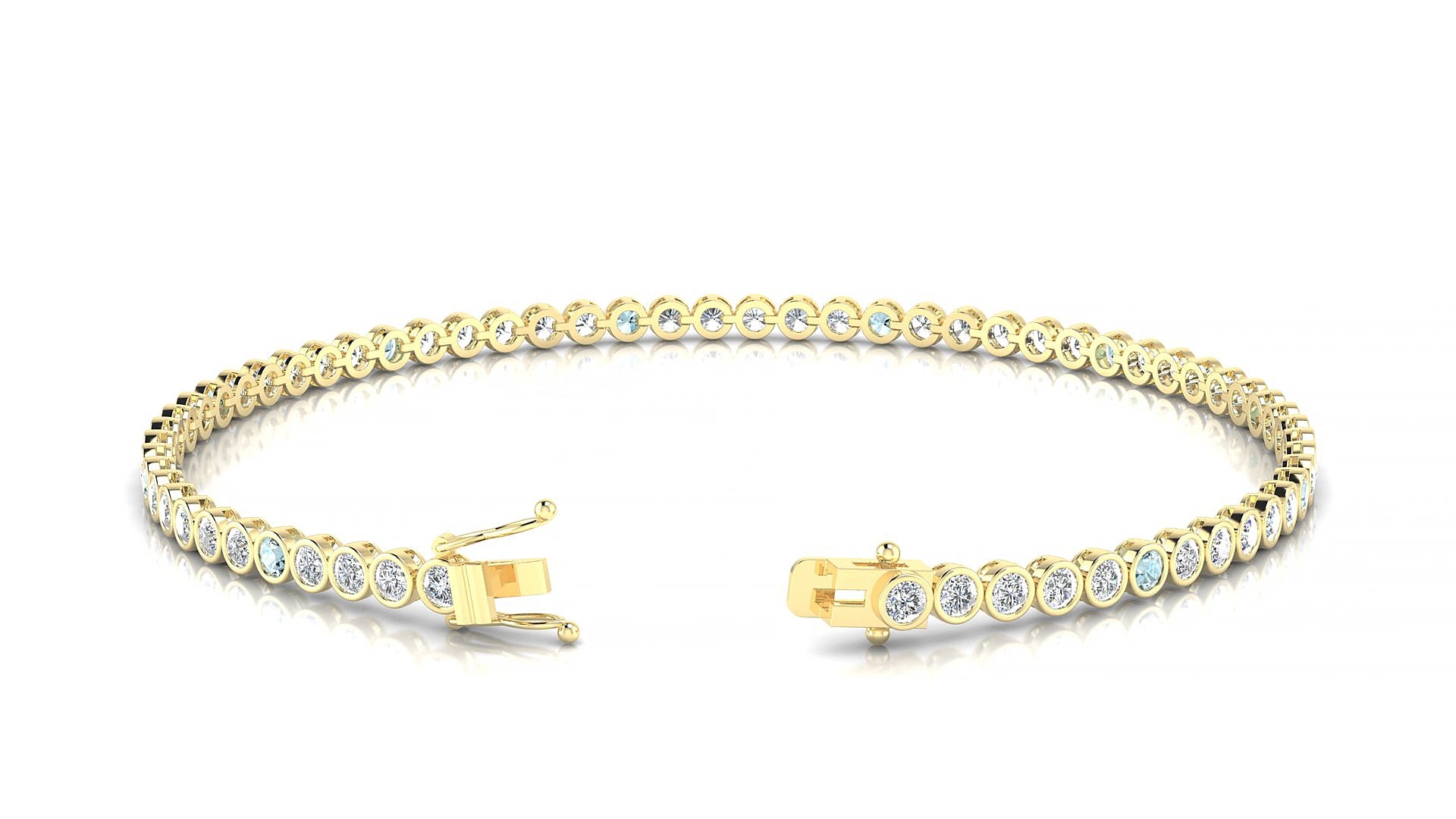Avila 1-5 | 18k Yellow Gold 2 mm Round Natural Aquamarine & Diamond 15 cm Tennis Bracelet