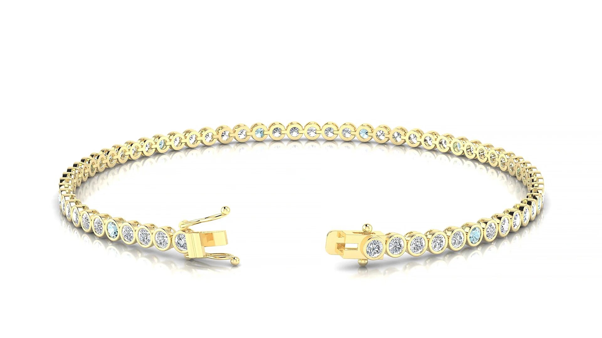 Avila 1-5 | 18k Yellow Gold 2 mm Round Natural Aquamarine & Diamond Tennis Bracelet