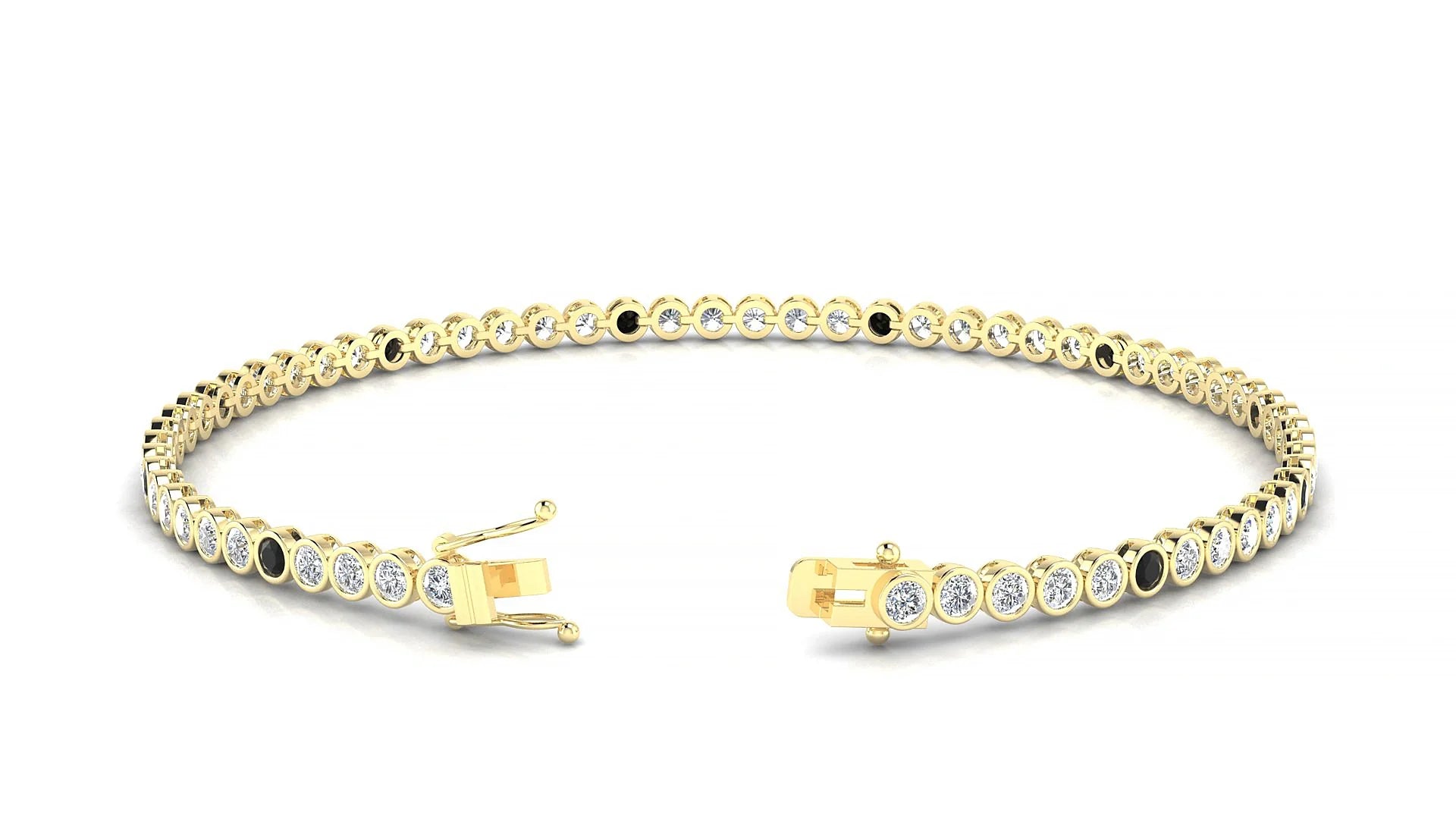 Avila 1-5 | 18k Yellow Gold 2 mm Round Natural Black Diamond & Diamond Tennis Bracelet