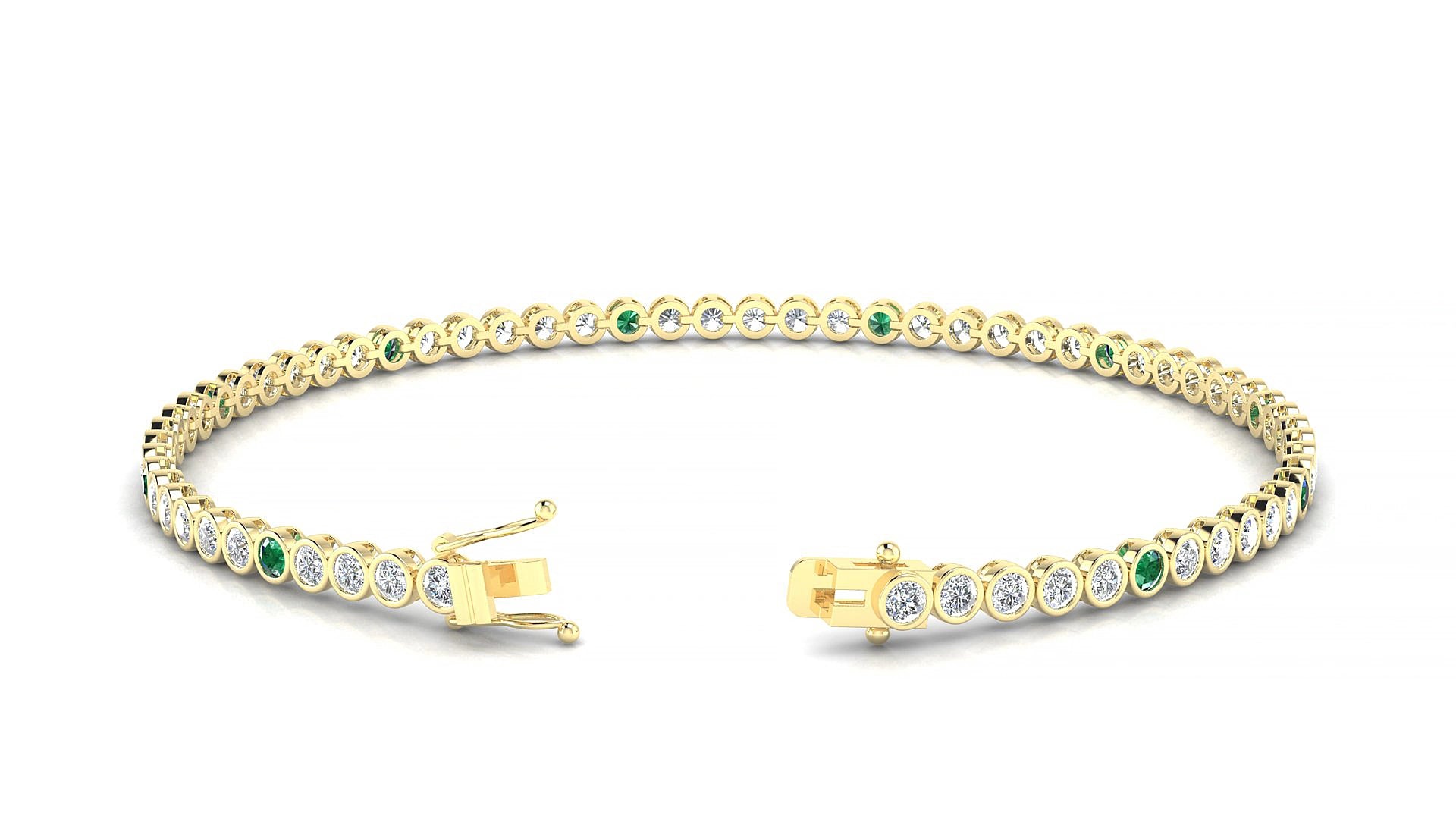 Avila 1-5 | 18k Yellow Gold 2 mm Round Natural Emerald & Diamond 15 cm Tennis Bracelet