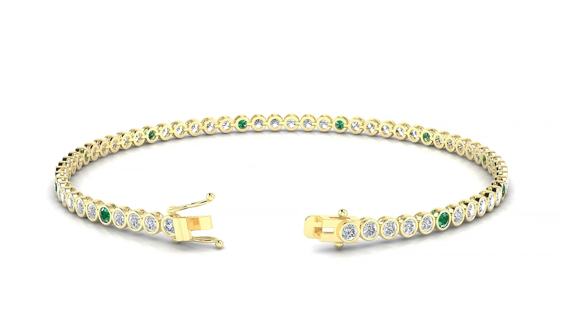 Avila 1-5 | 18k Yellow Gold 2 mm Round Natural Emerald & Diamond Tennis Bracelet