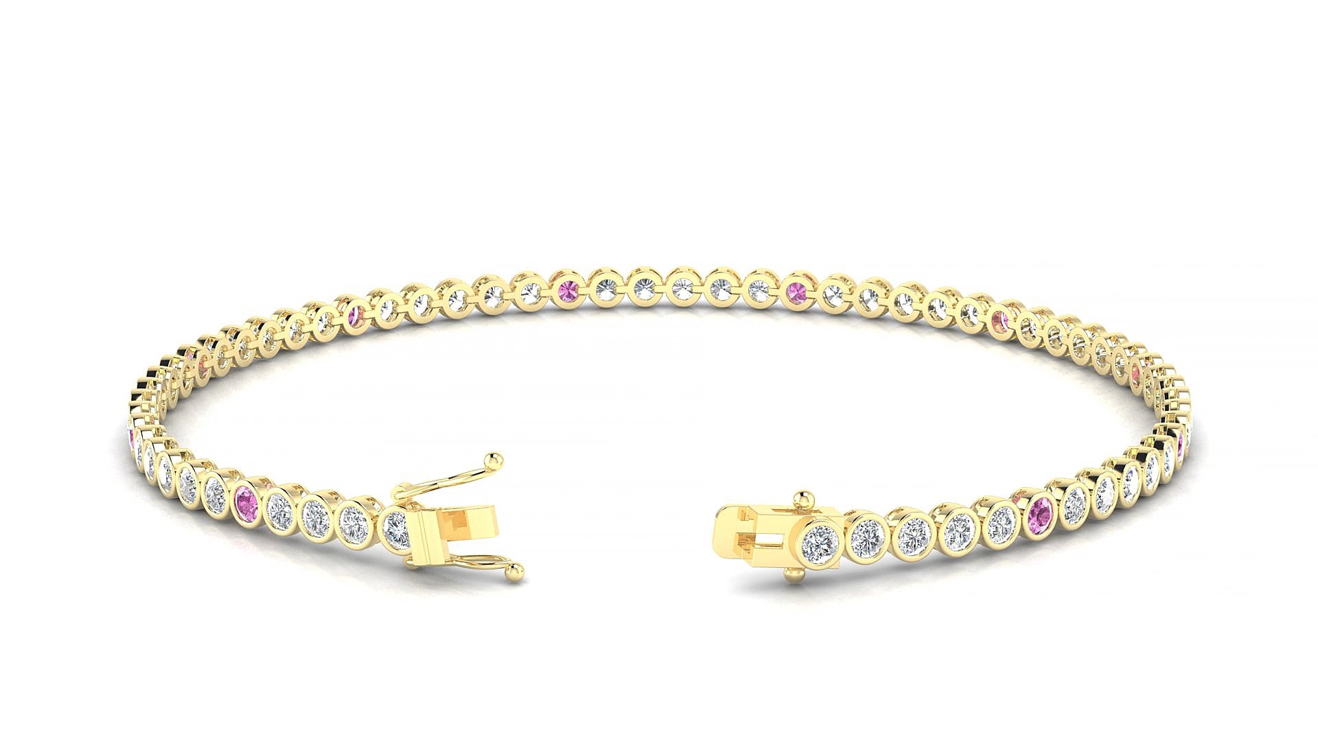 Avila 1-5 | 18k Yellow Gold 2 mm Round Natural Pink Sapphire & Diamond 19 cm Tennis Bracelet