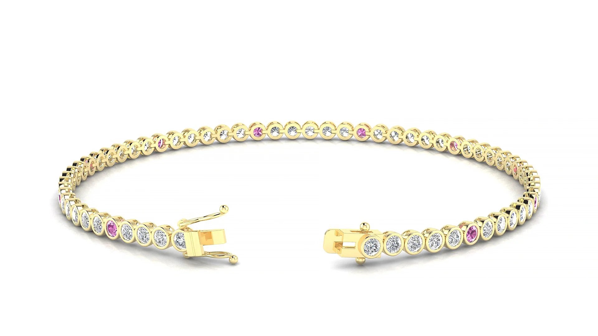 Avila 1-5 | 18k Yellow Gold 2 mm Round Natural Pink Sapphire & Diamond Tennis Bracelet