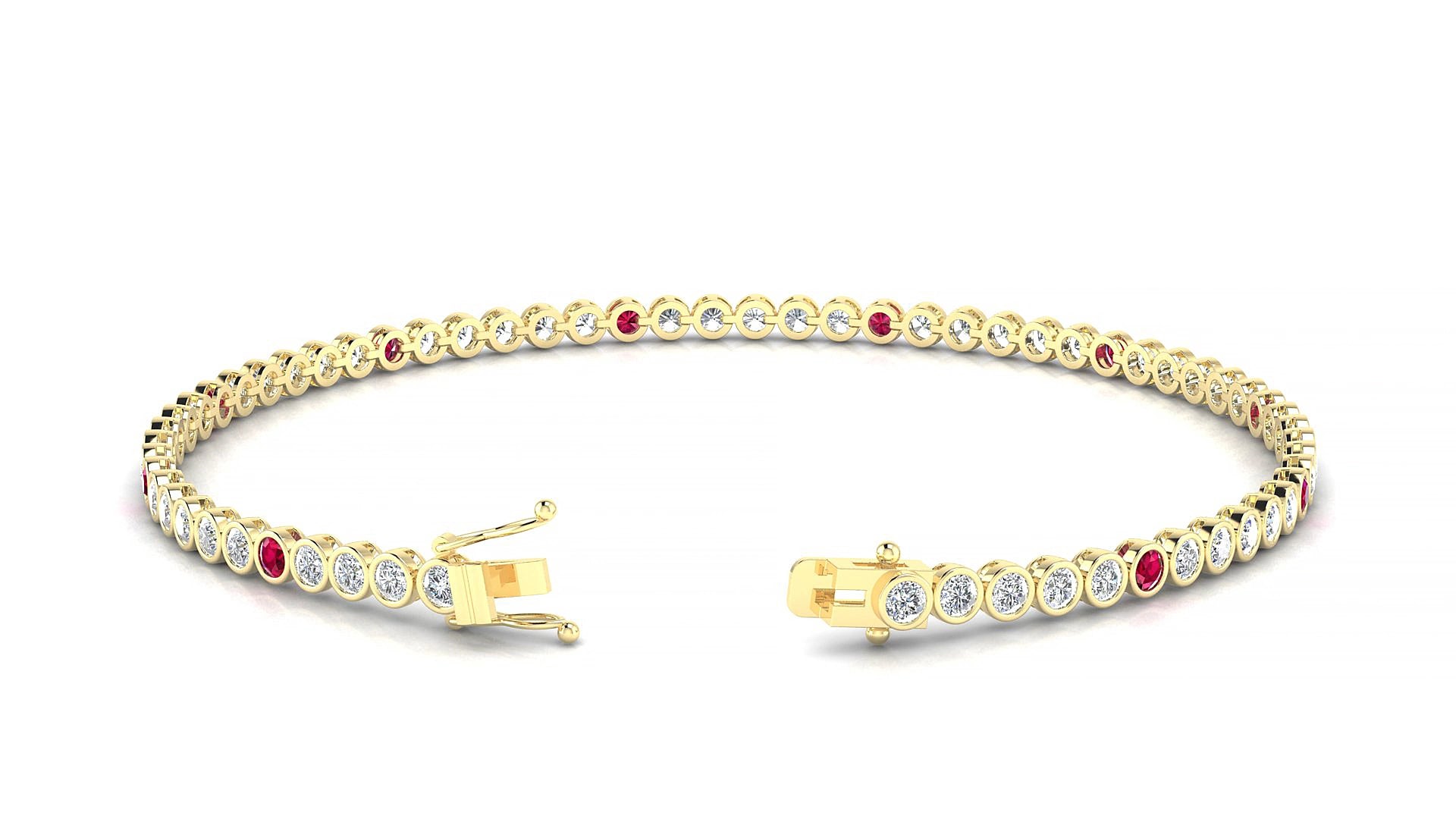 Avila 1-5 | 18k Yellow Gold 2 mm Round Natural Ruby & Diamond 17 cm Tennis Bracelet