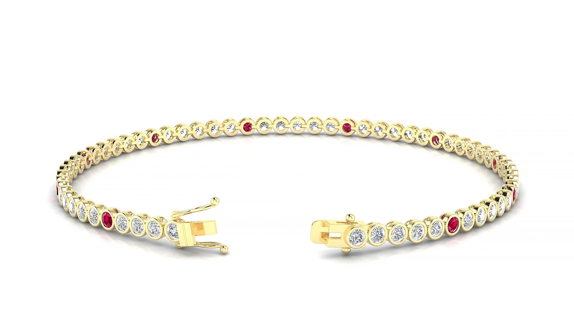 Avila 1-5 | 18k Yellow Gold 2 mm Round Natural Ruby & Diamond Tennis Bracelet