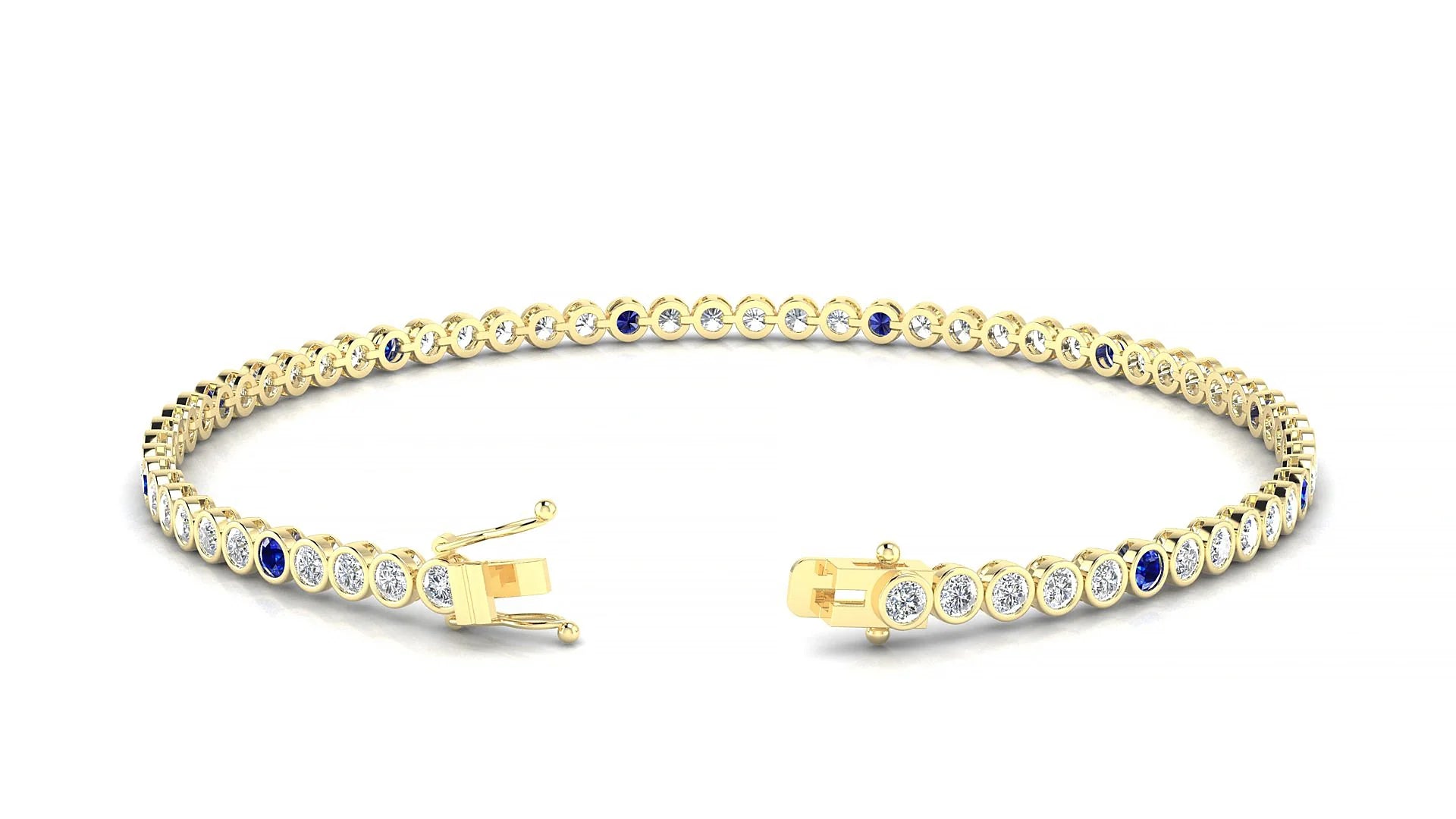 Avila 1-5 | 18k Yellow Gold 2 mm Round Natural Sapphire & Diamond Tennis Bracelet