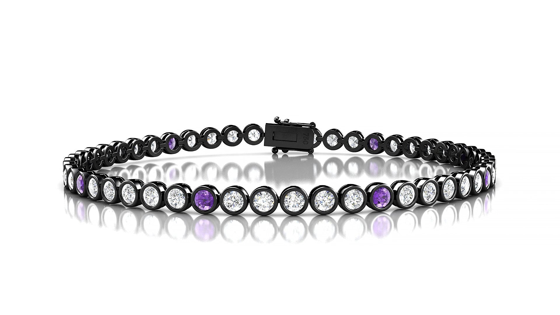 Avila 1-5 | 18k Black Gold 2.5 mm Round Natural Amethyst & Diamond 20 cm Tennis Bracelet