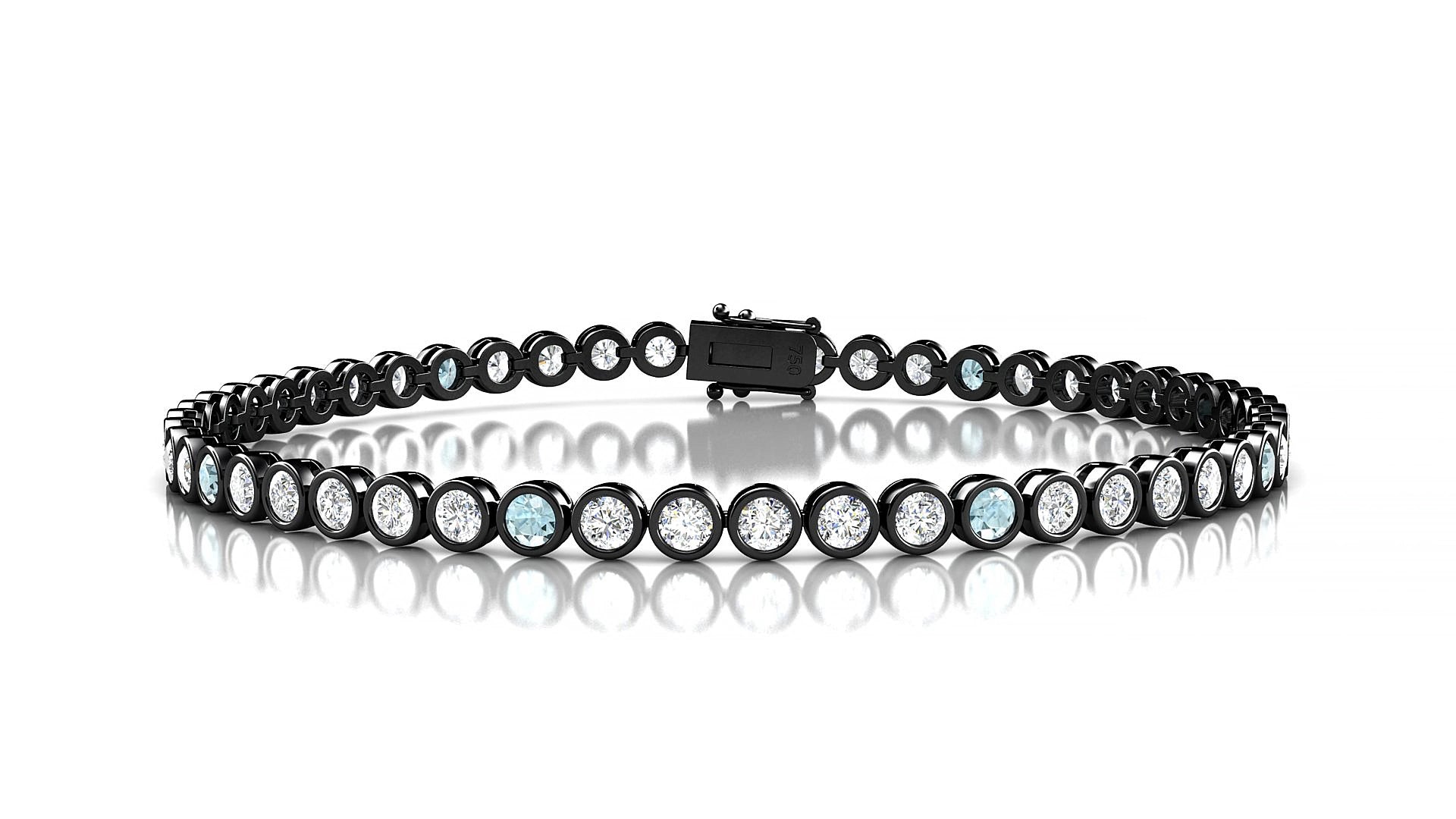 Avila 1-5 | 18k Black Gold 2.5 mm Round Natural Aquamarine & Diamond 17 cm Tennis Bracelet