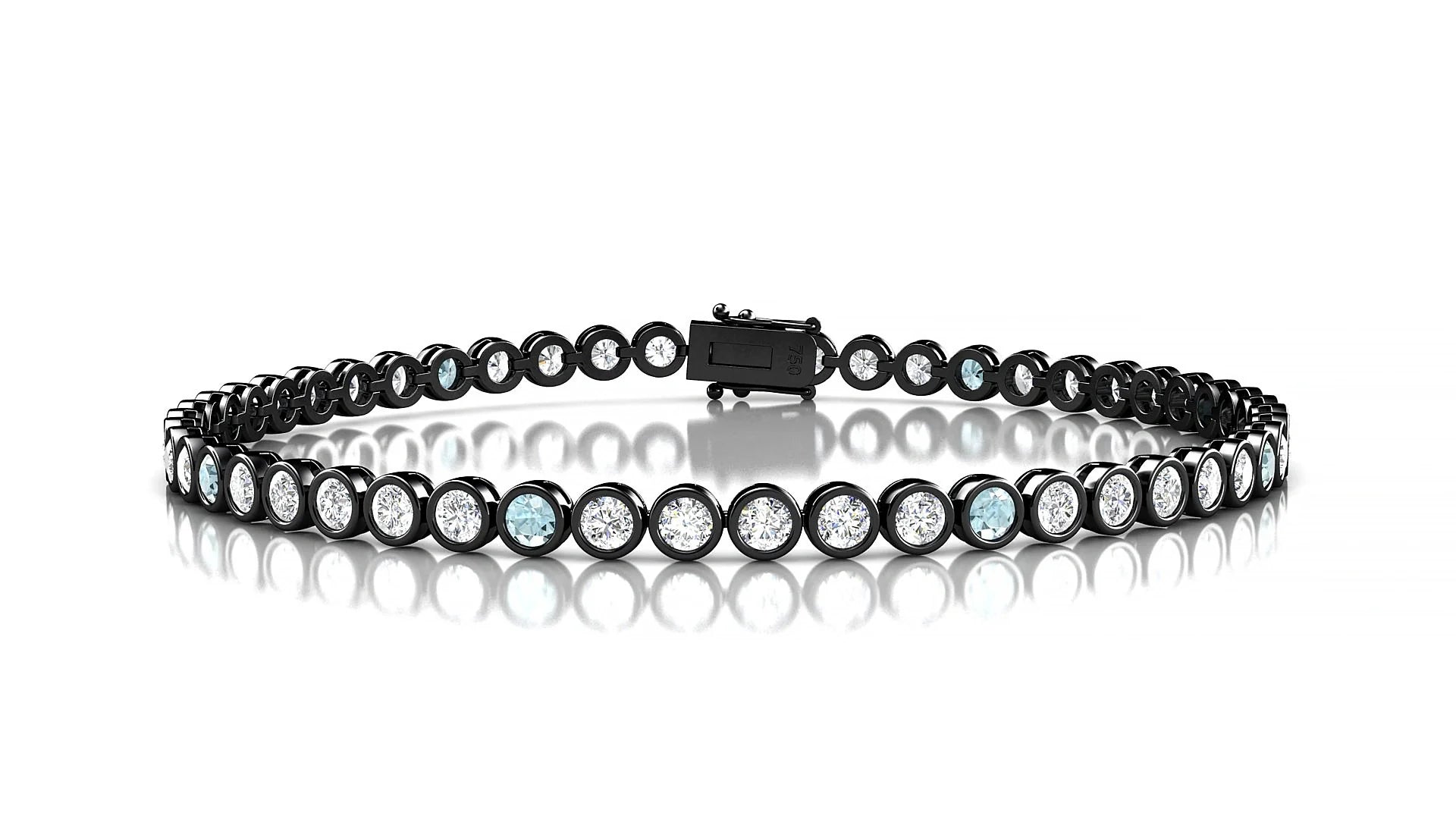 Avila 1-5 | 18k Black Gold 2.5 mm Round Natural Aquamarine & Diamond Tennis Bracelet