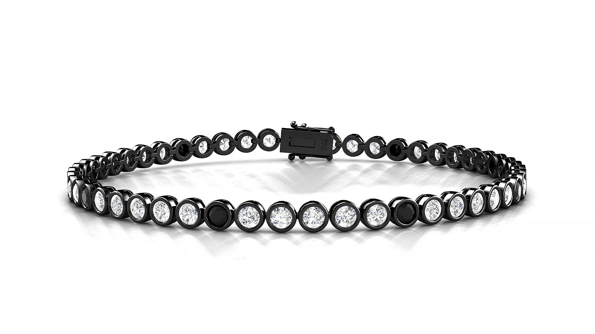 Avila 1-5 | 18k Black Gold 2.5 mm Round Natural Black Diamond & Diamond 19 cm Tennis Bracelet