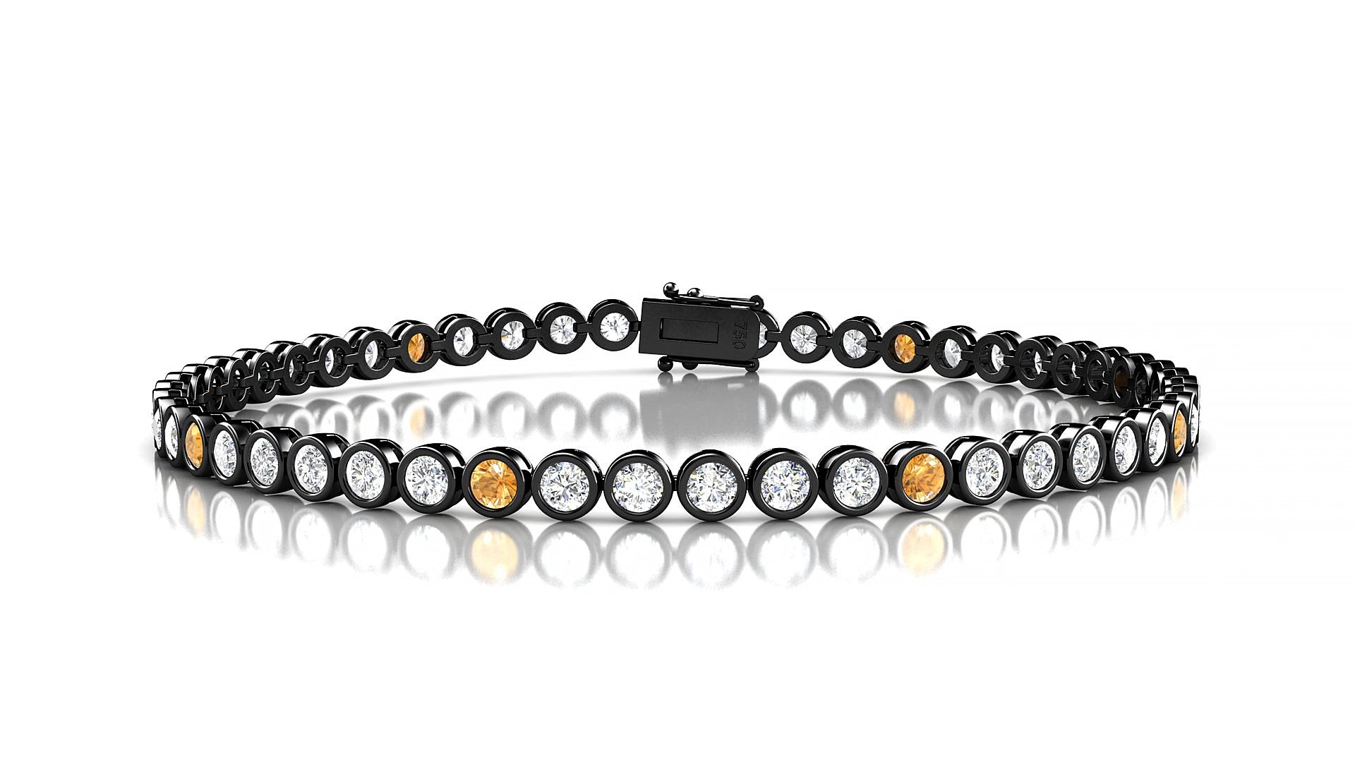 Avila 1-5 | 18k Black Gold 2.5 mm Round Natural Citrine & Diamond 15 cm Tennis Bracelet