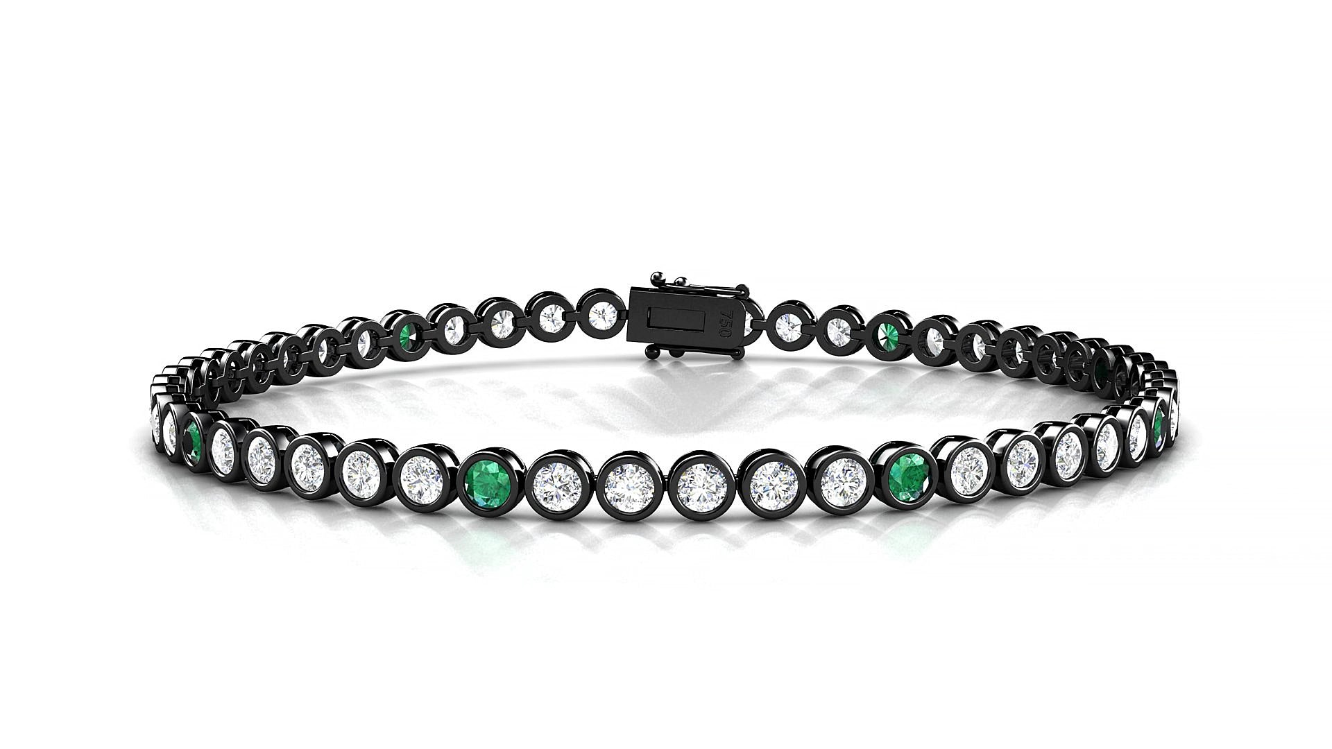 Avila 1-5 | 18k Black Gold 2.5 mm Round Natural Emerald & Diamond 20 cm Tennis Bracelet