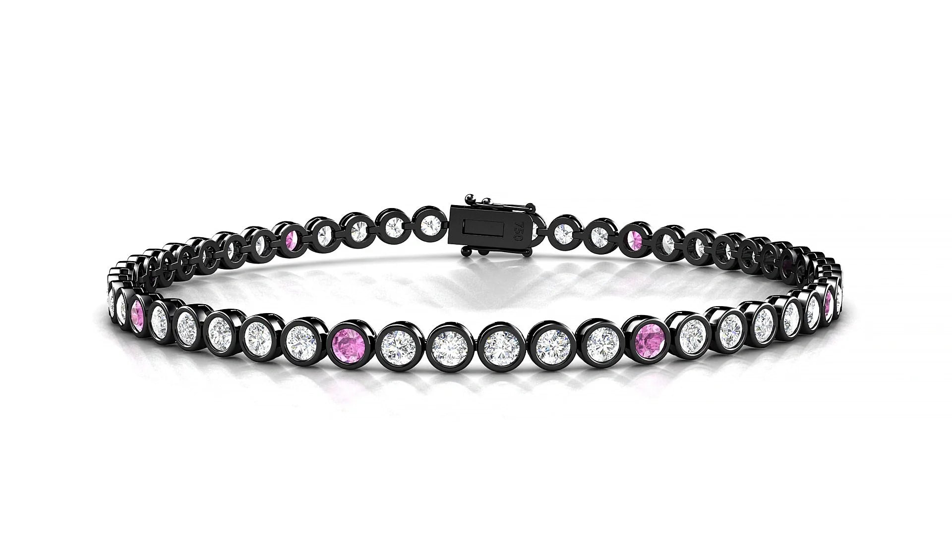 Avila 1-5 | 18k Black Gold 2.5 mm Round Natural Pink Sapphire & Diamond Tennis Bracelet