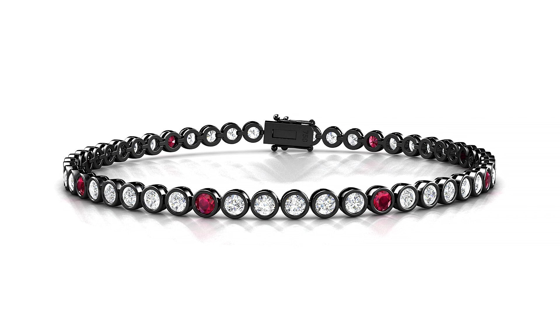 Avila 1-5 | 18k Black Gold 2.5 mm Round Natural Ruby & Diamond 15 cm Tennis Bracelet