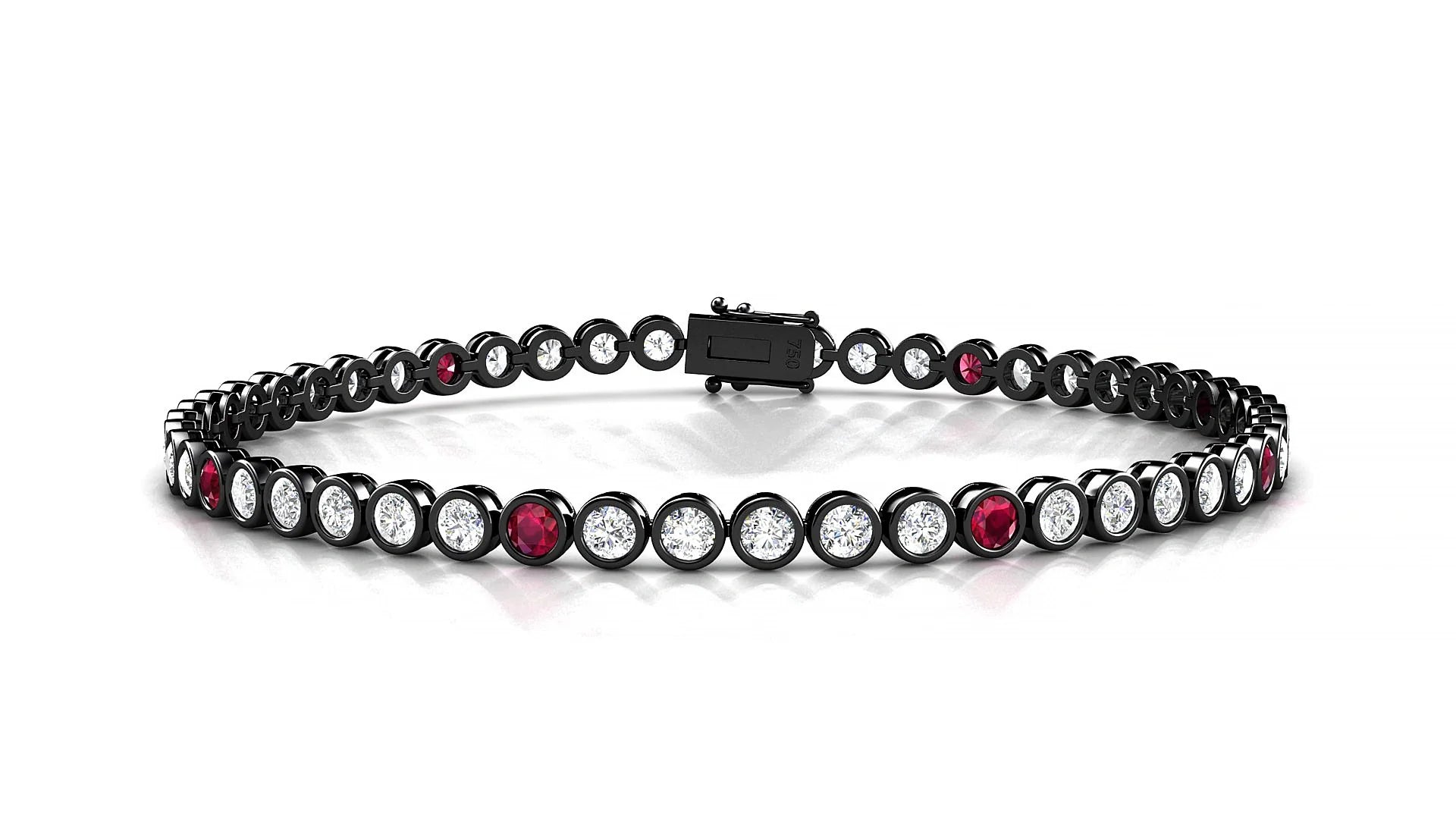 Avila 1-5 | 18k Black Gold 2.5 mm Round Natural Ruby & Diamond Tennis Bracelet