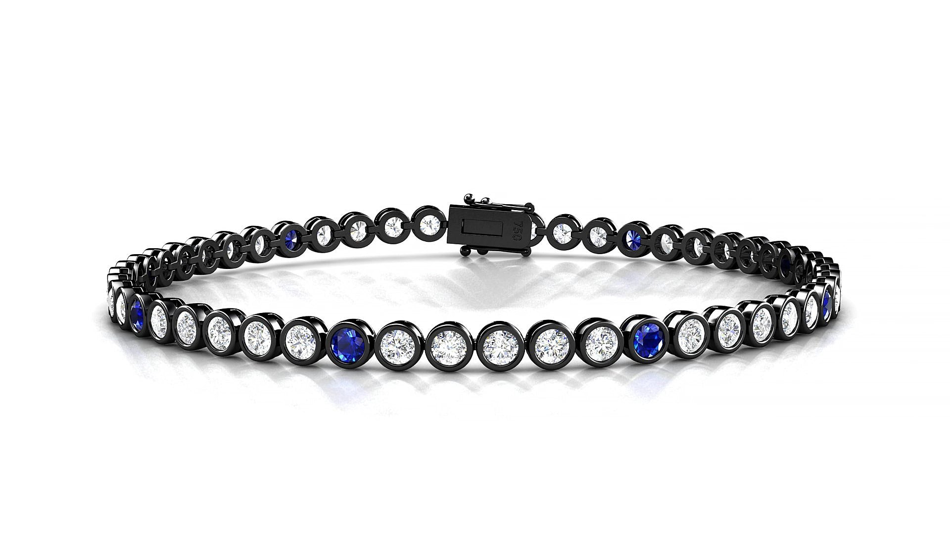 Avila 1-5 | 18k Black Gold 2.5 mm Round Natural Sapphire & Diamond 16 cm Tennis Bracelet
