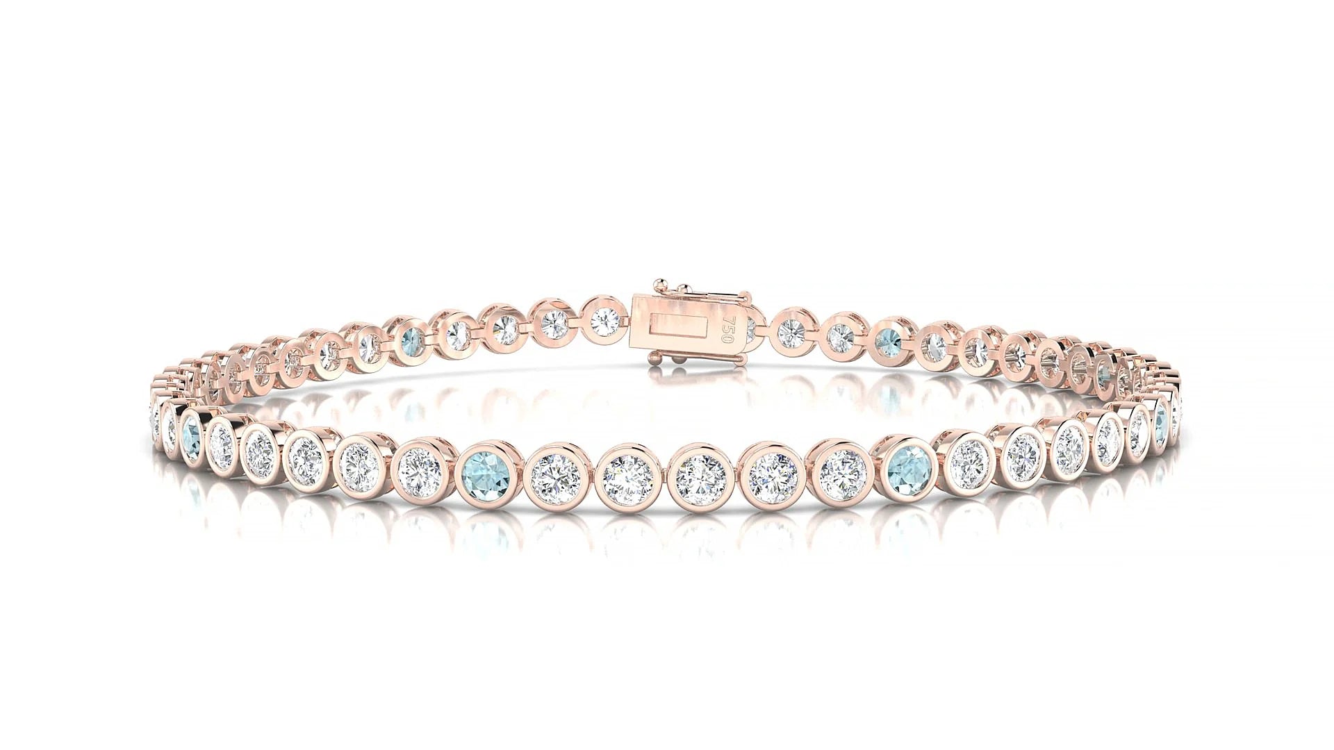 Avila 1-5 | 18k Rose Gold 2.5 mm Round Natural Aquamarine & Diamond Tennis Bracelet