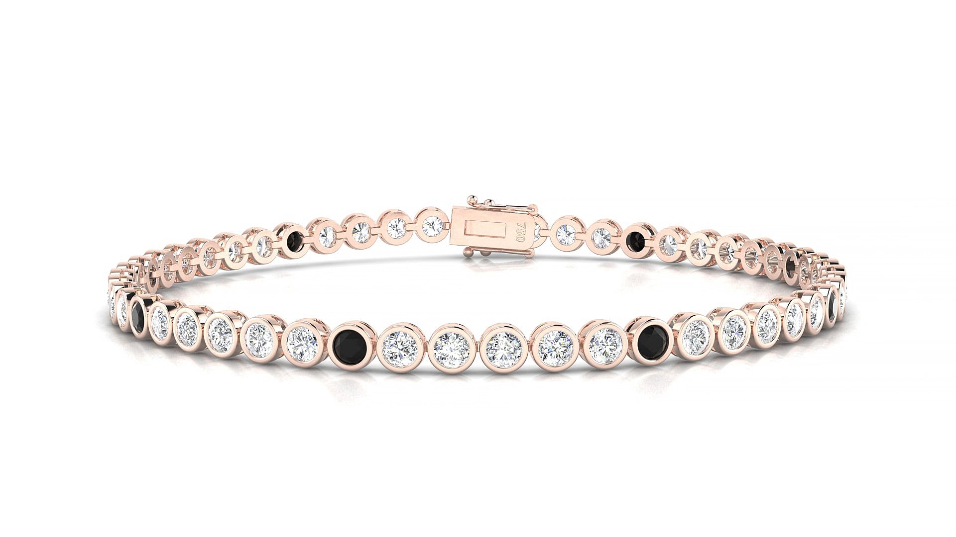 Avila 1-5 | 18k Rose Gold 2.5 mm Round Natural Black Diamond & Diamond 17 cm Tennis Bracelet