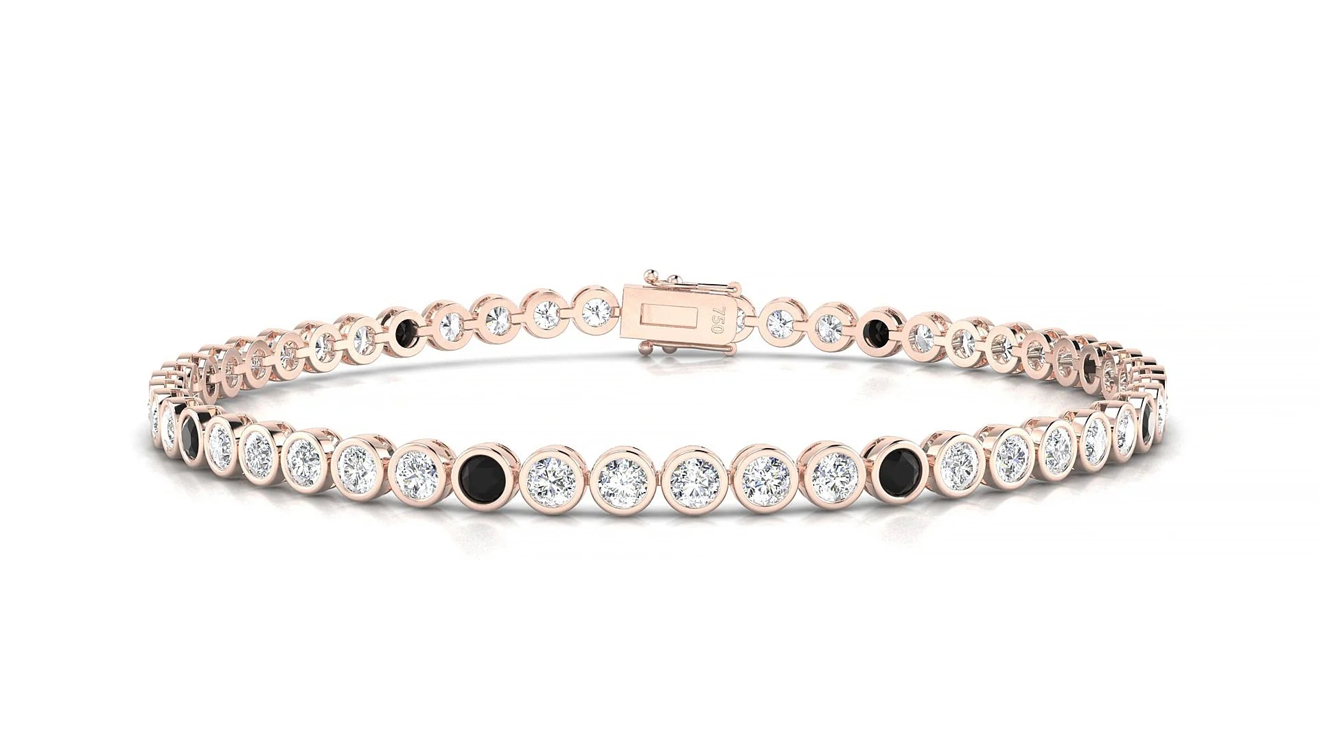 Avila 1-5 | 18k Rose Gold 2.5 mm Round Natural Black Diamond & Diamond Tennis Bracelet