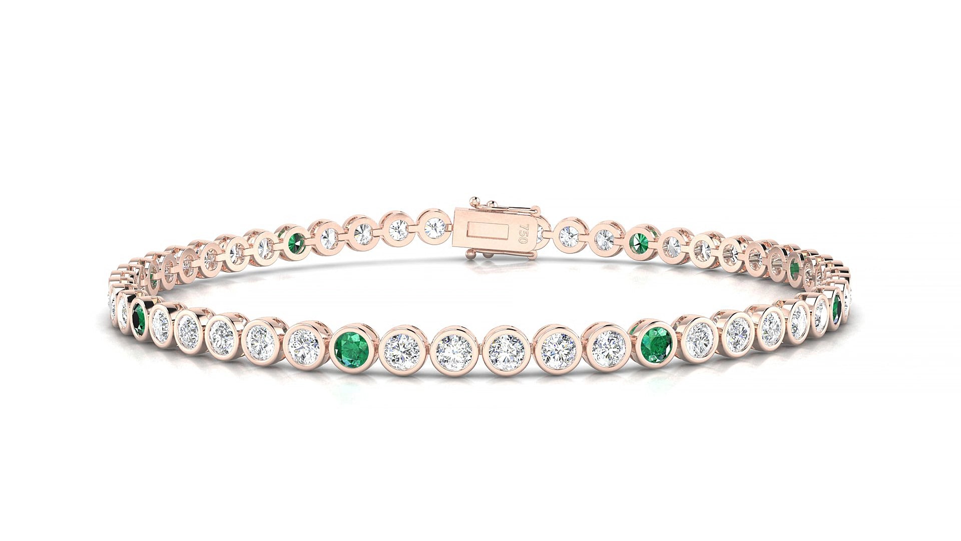 Avila 1-5 | 18k Rose Gold 2.5 mm Round Natural Emerald & Diamond 18 cm Tennis Bracelet