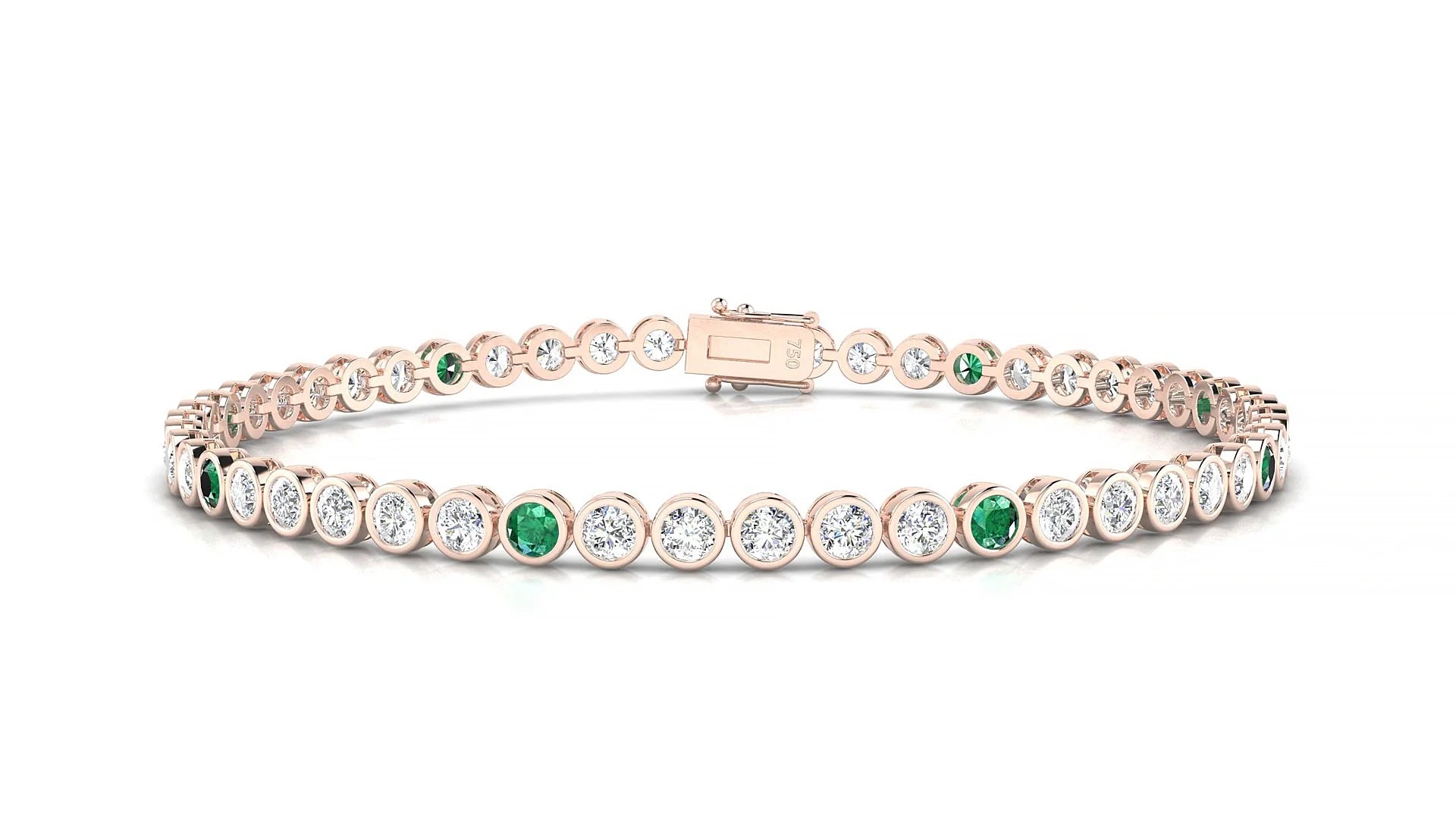 Avila 1-5 | 18k Rose Gold 2.5 mm Round Natural Emerald & Diamond Tennis Bracelet
