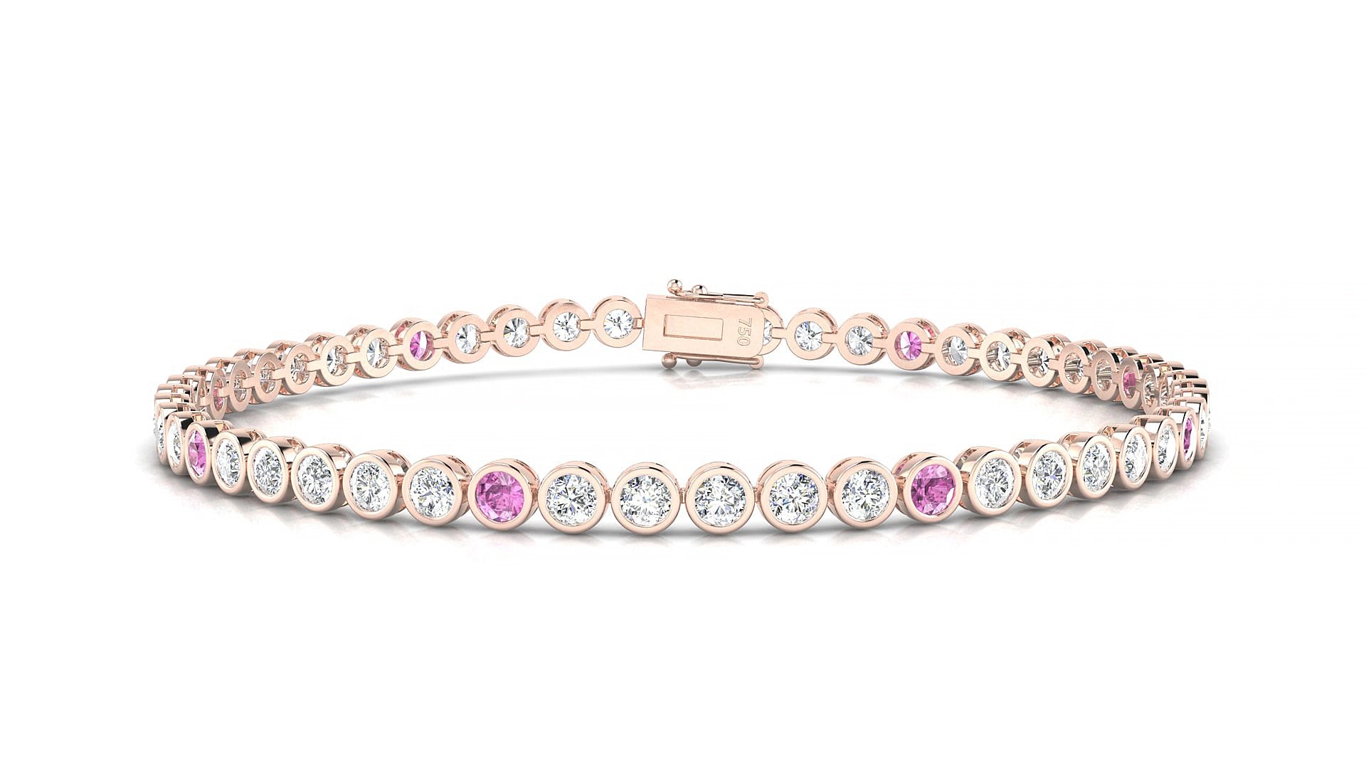 Avila 1-5 | 18k Rose Gold 2.5 mm Round Natural Pink Sapphire & Diamond 18 cm Tennis Bracelet