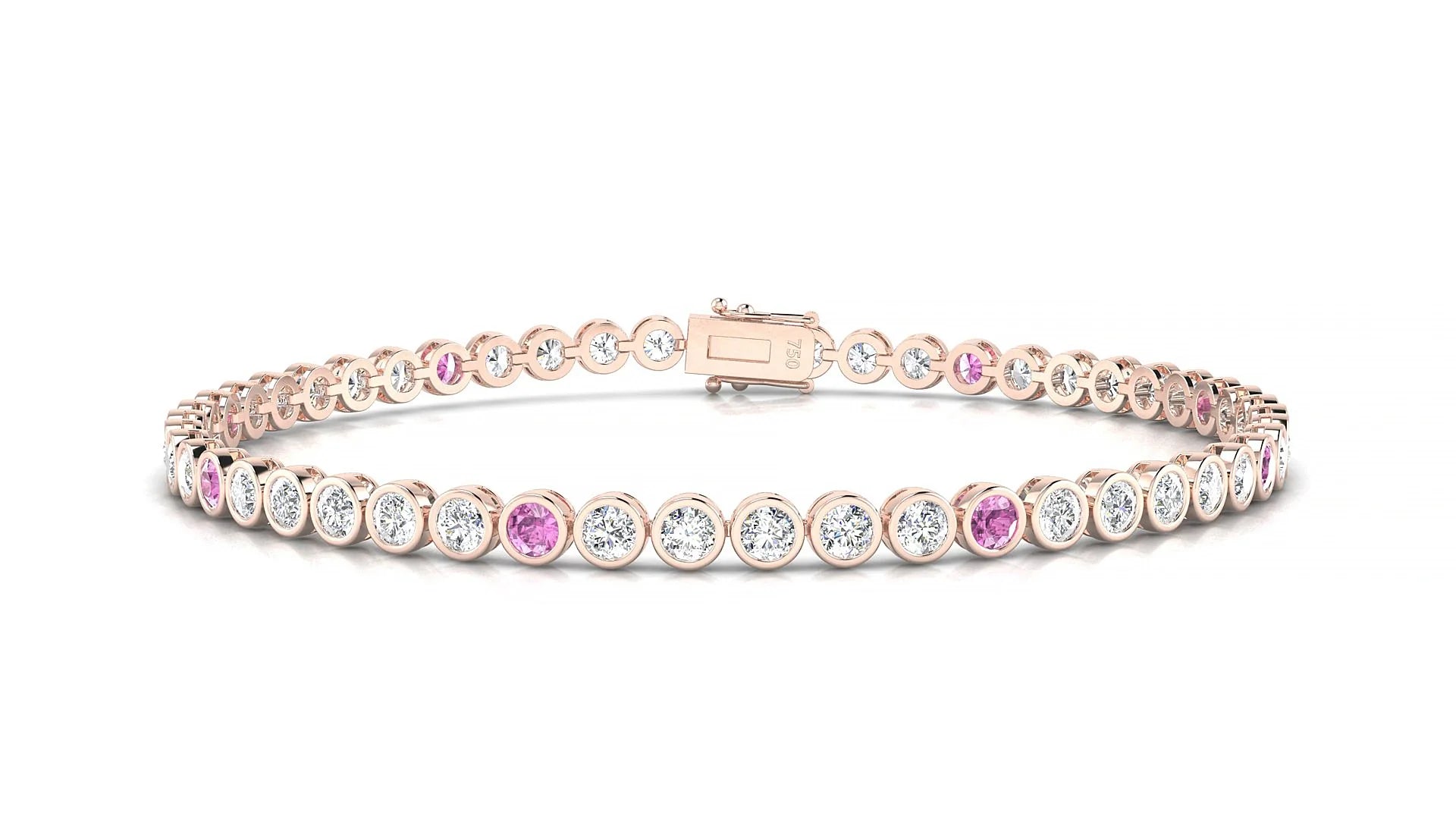 Avila 1-5 | 18k Rose Gold 2.5 mm Round Natural Pink Sapphire & Diamond Tennis Bracelet