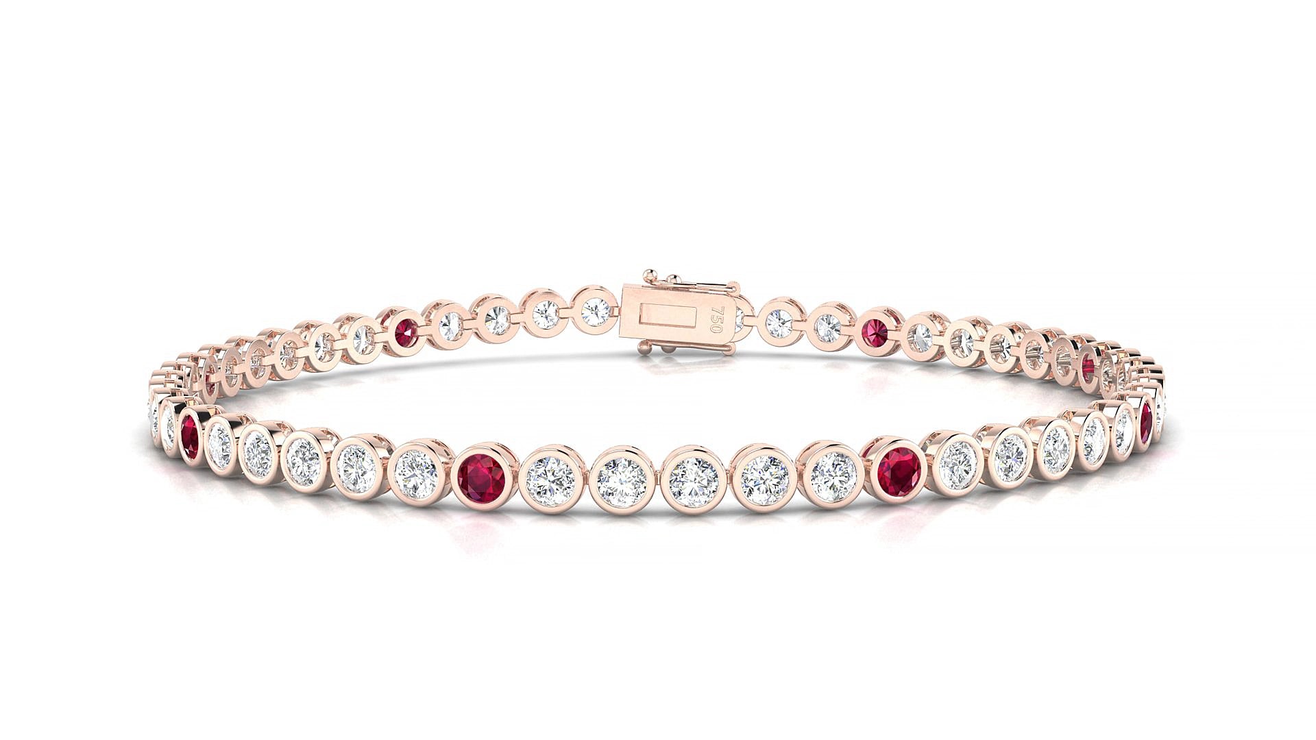 Avila 1-5 | 18k Rose Gold 2.5 mm Round Natural Ruby & Diamond 18 cm Tennis Bracelet