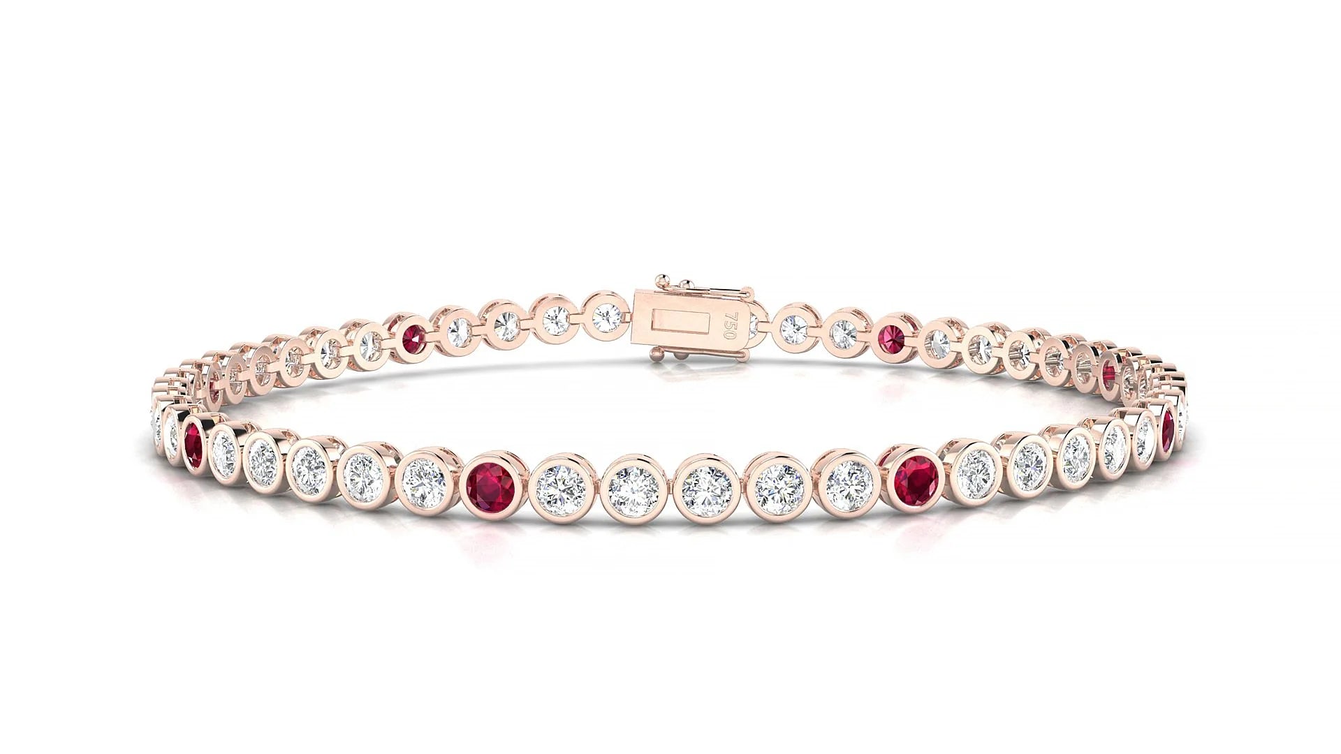 Avila 1-5 | 18k Rose Gold 2.5 mm Round Natural Ruby & Diamond Tennis Bracelet