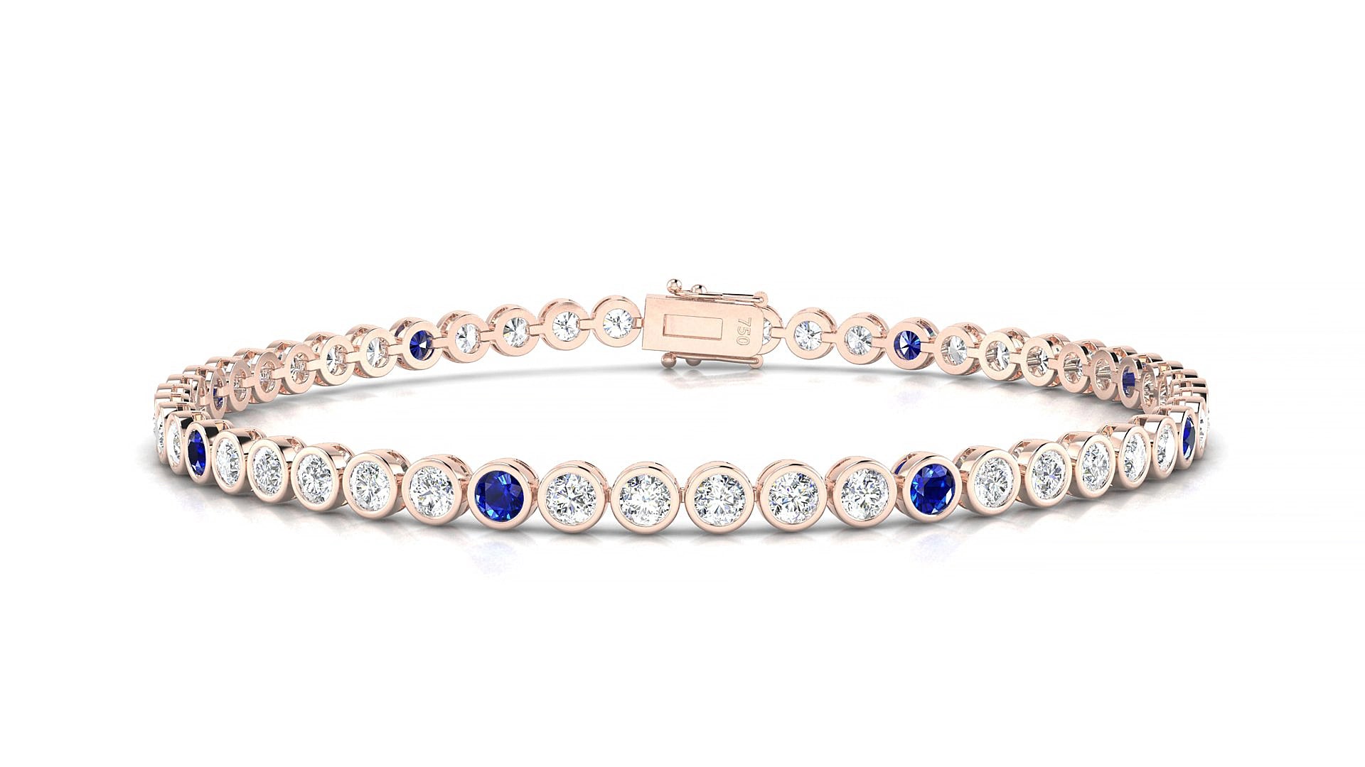 Avila 1-5 | 18k Rose Gold 2.5 mm Round Natural Sapphire & Diamond 17 cm Tennis Bracelet