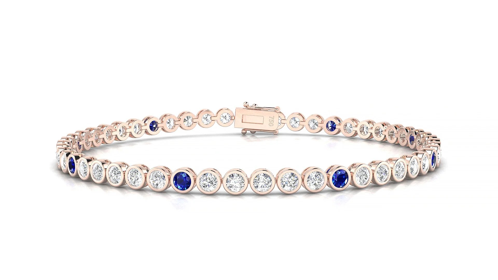 Avila 1-5 | 18k Rose Gold 2.5 mm Round Natural Sapphire & Diamond Tennis Bracelet