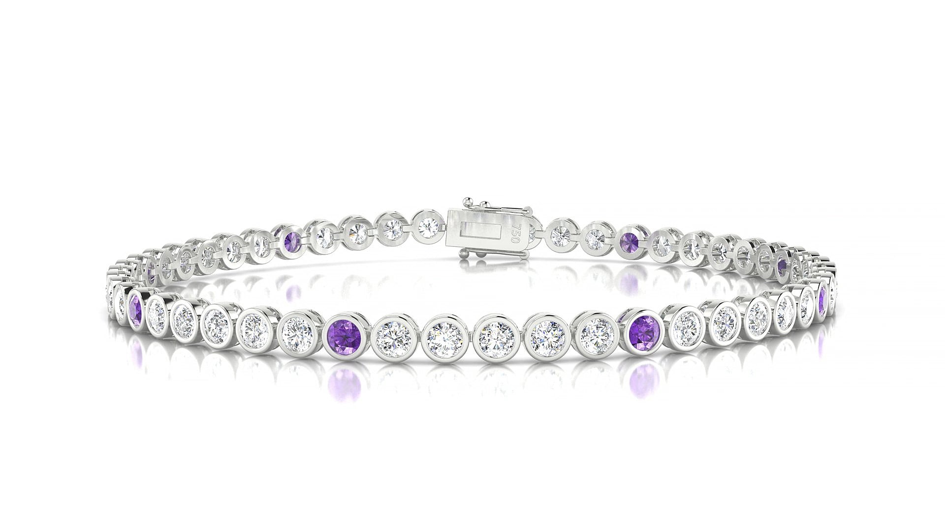 Avila 1-5 | 18k White Gold 2.5 mm Round Natural Amethyst & Diamond 18 cm Tennis Bracelet