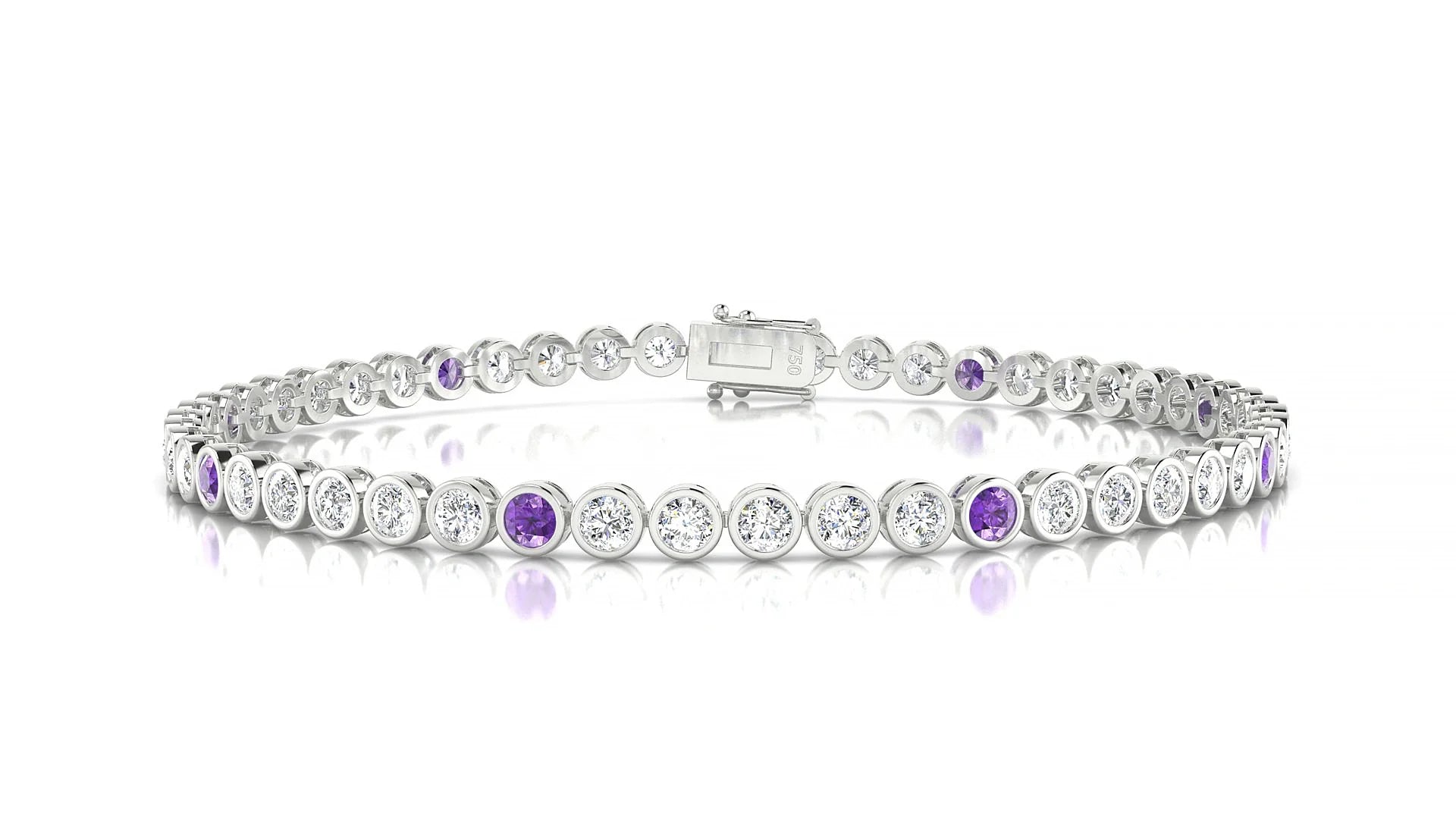 Avila 1-5 | 18k White Gold 2.5 mm Round Natural Amethyst & Diamond Tennis Bracelet