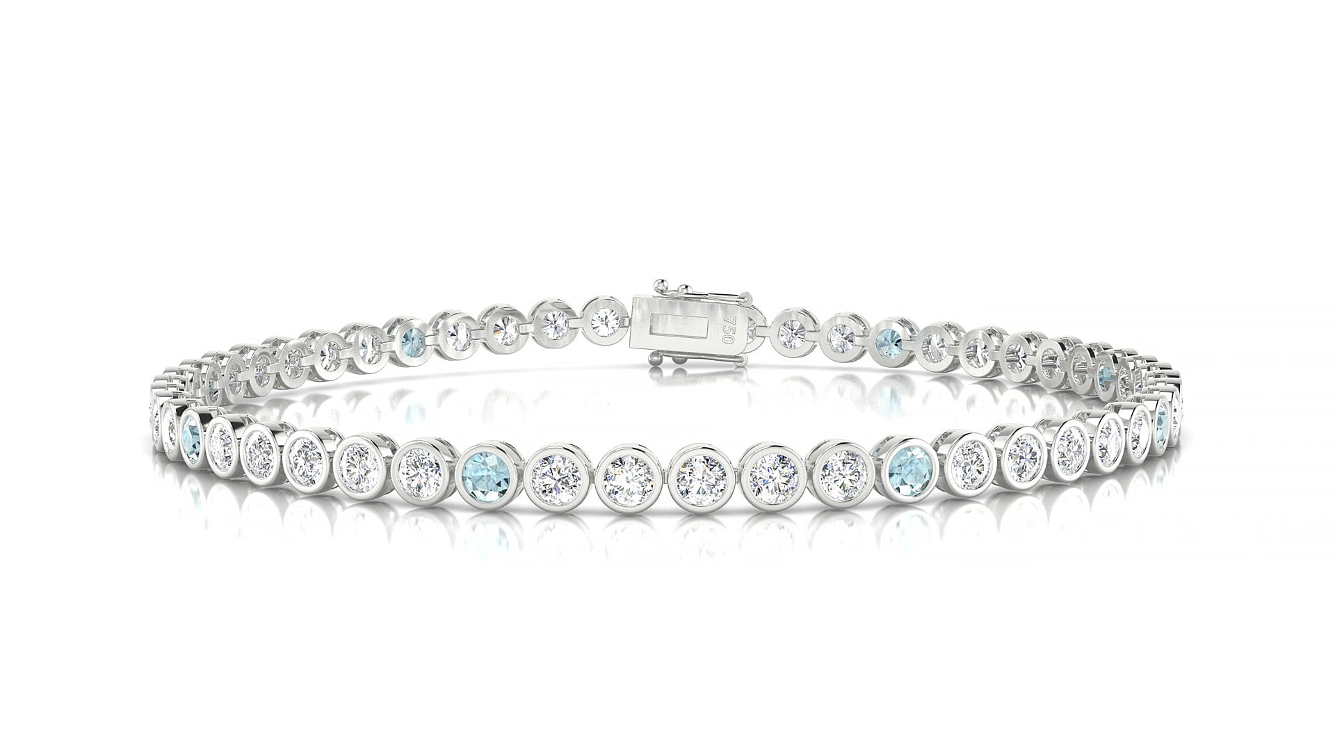 Avila 1-5 | 18k White Gold 2.5 mm Round Natural Aquamarine & Diamond 15 cm Tennis Bracelet