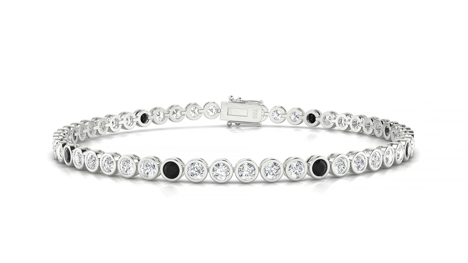 Avila 1-5 | 18k White Gold 2.5 mm Round Natural Black Diamond & Diamond 15 cm Tennis Bracelet