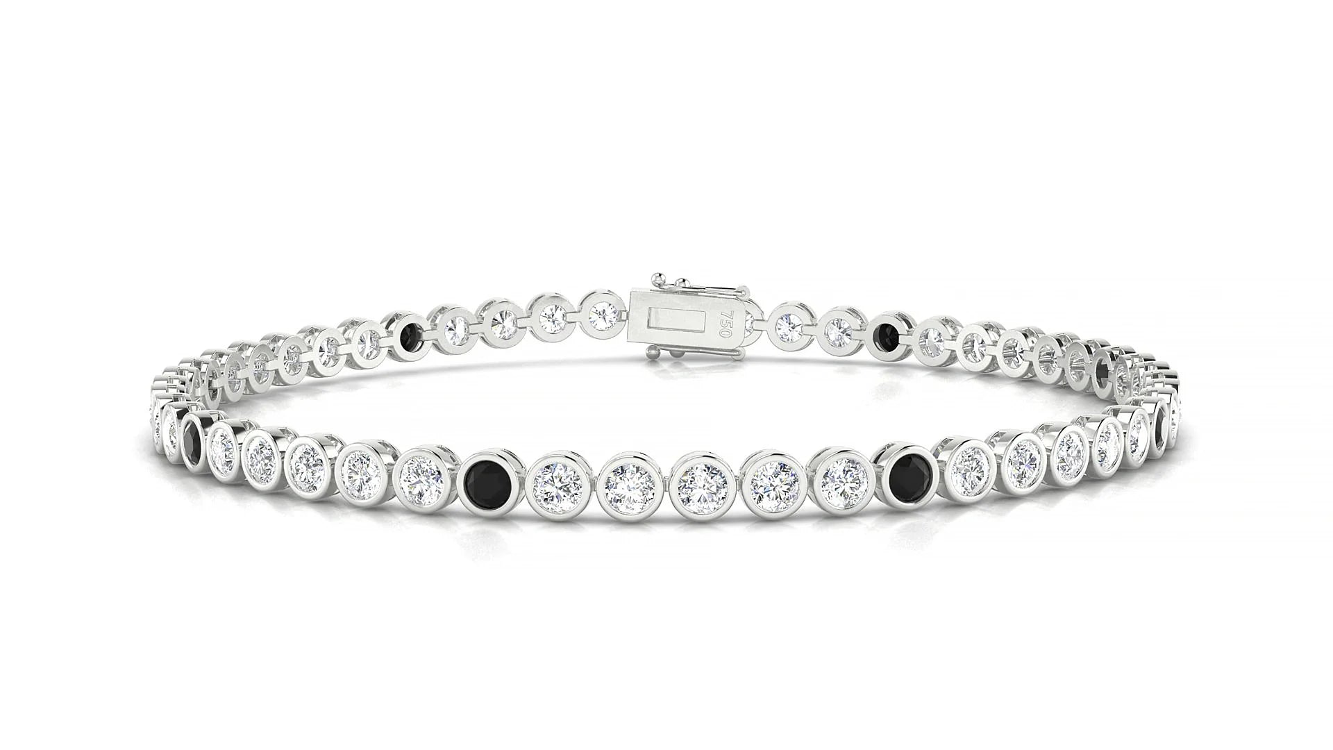 Avila 1-5 | 18k White Gold 2.5 mm Round Natural Black Diamond & Diamond Tennis Bracelet