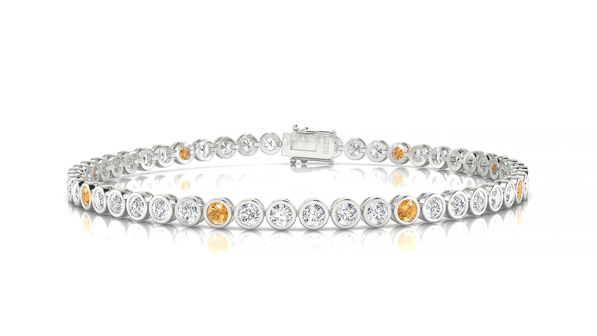 Avila 1-5 | 18k White Gold 2.5 mm Round Natural Citrine & Diamond 20 cm Tennis Bracelet