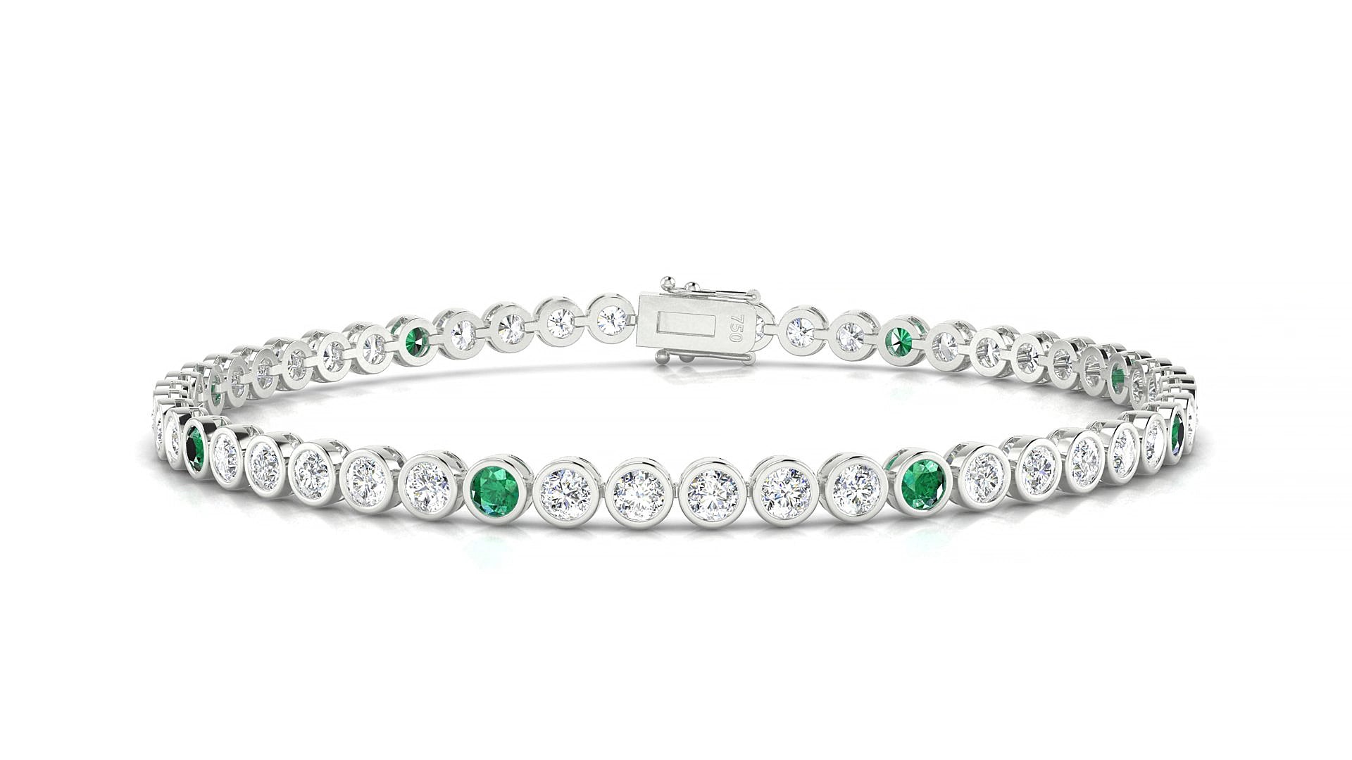 Avila 1-5 | 18k White Gold 2.5 mm Round Natural Emerald & Diamond 18 cm Tennis Bracelet