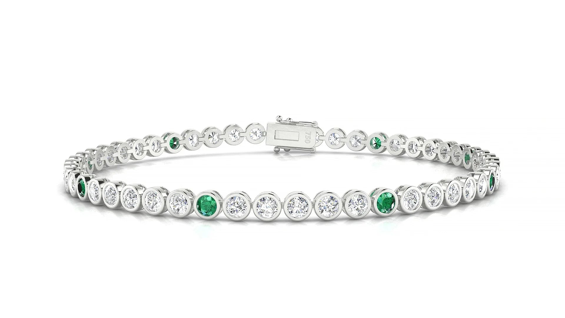 Avila 1-5 | 18k White Gold 2.5 mm Round Natural Emerald & Diamond Tennis Bracelet