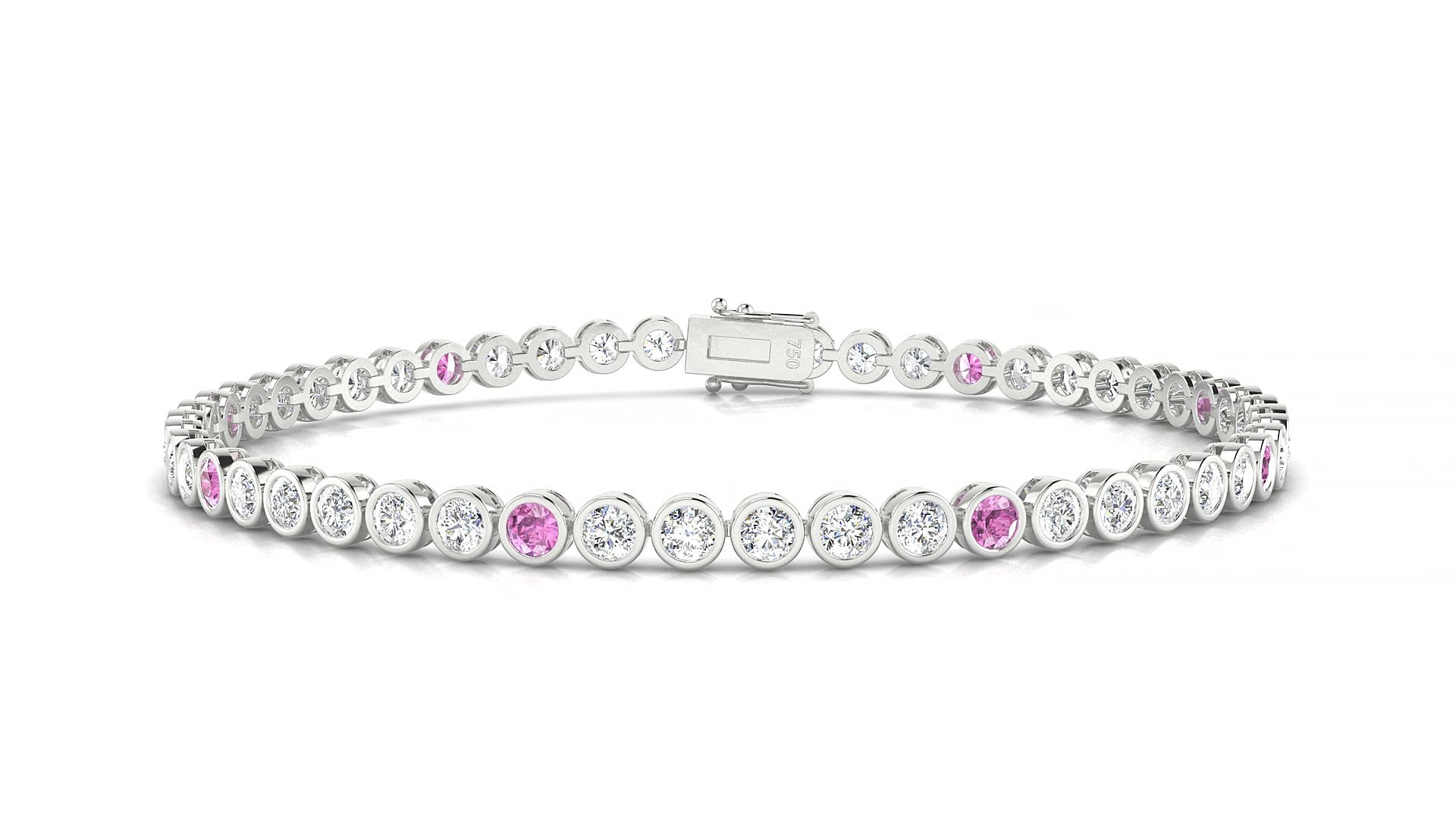 Avila 1-5 | 18k White Gold 2.5 mm Round Natural Pink Sapphire & Diamond 20 cm Tennis Bracelet