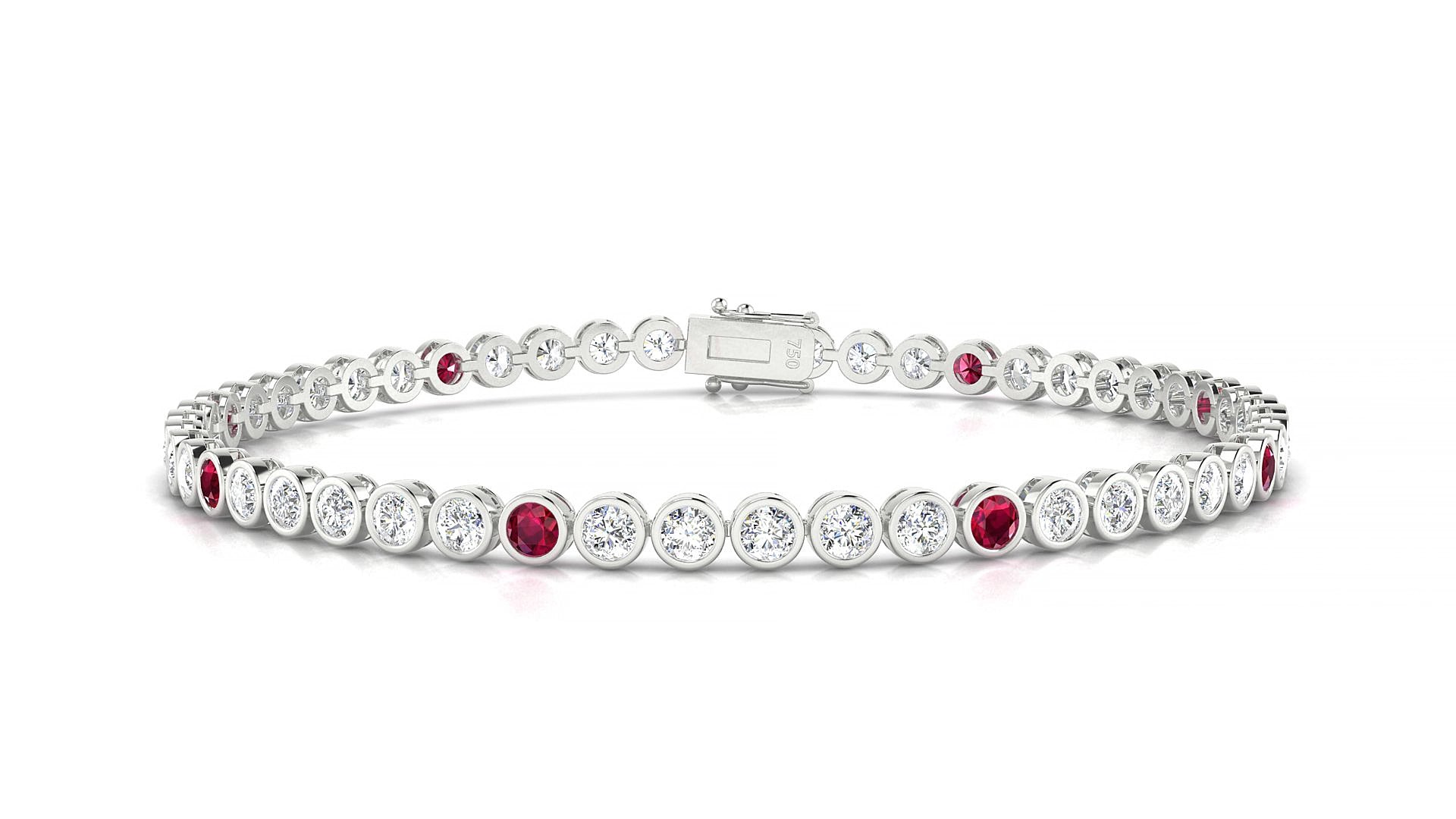 Avila 1-5 | 18k White Gold 2.5 mm Round Natural Ruby & Diamond 16 cm Tennis Bracelet