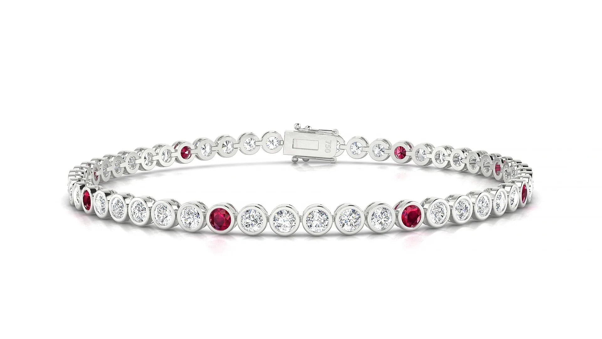 Avila 1-5 | 18k White Gold 2.5 mm Round Natural Ruby & Diamond Tennis Bracelet