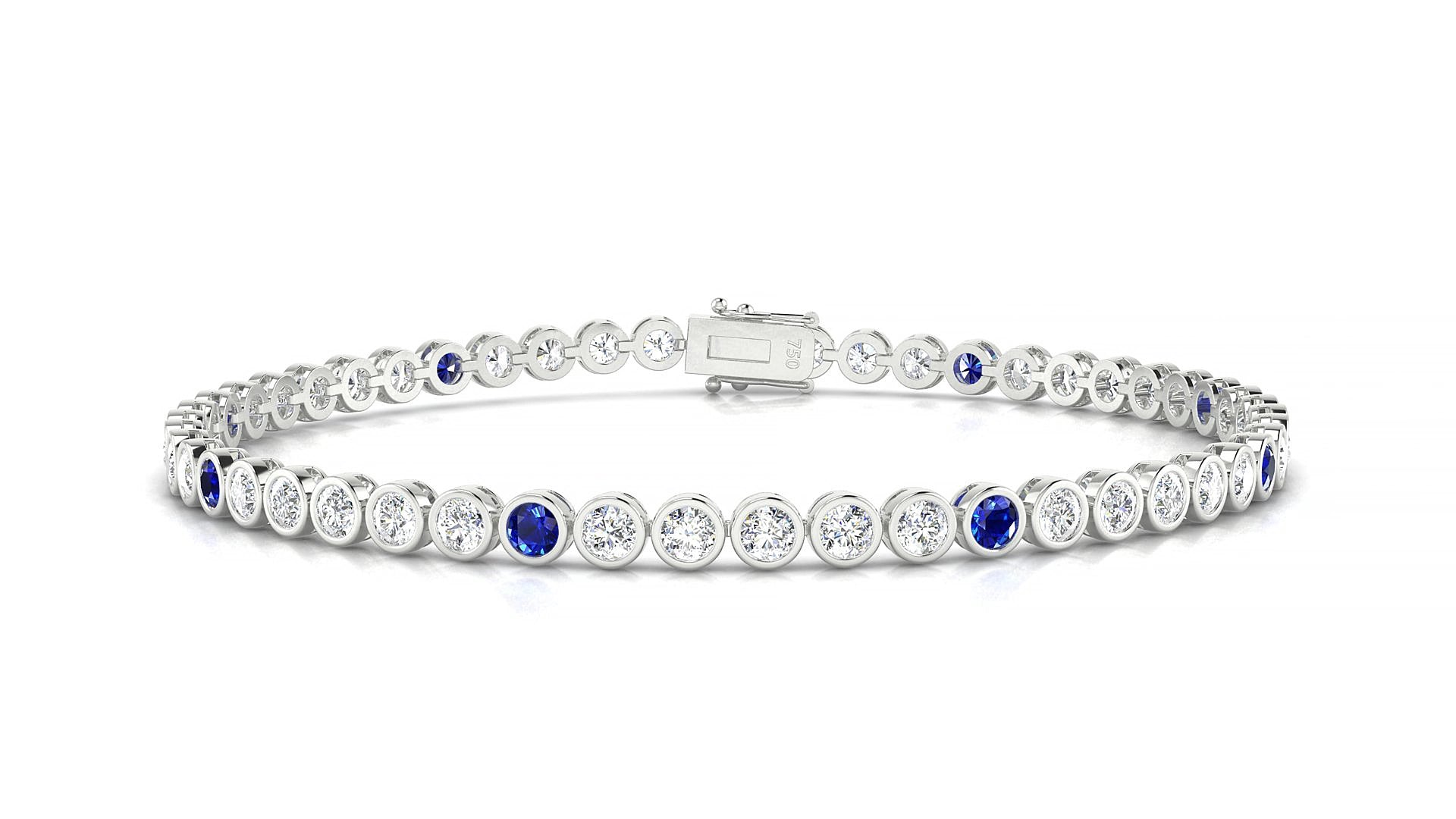 Avila 1-5 | 18k White Gold 2.5 mm Round Natural Sapphire & Diamond 15 cm Tennis Bracelet