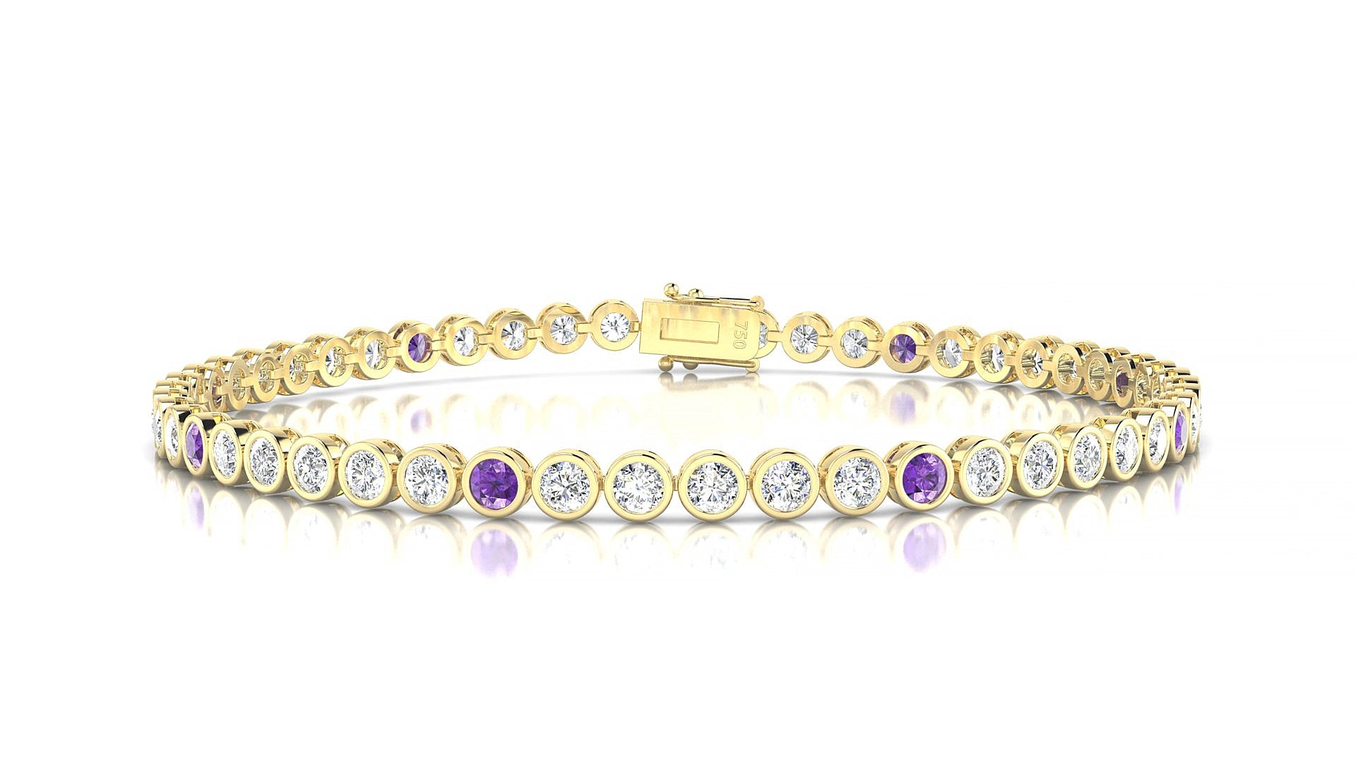 Avila 1-5 | 18k Yellow Gold 2.5 mm Round Natural Amethyst & Diamond 18 cm Tennis Bracelet