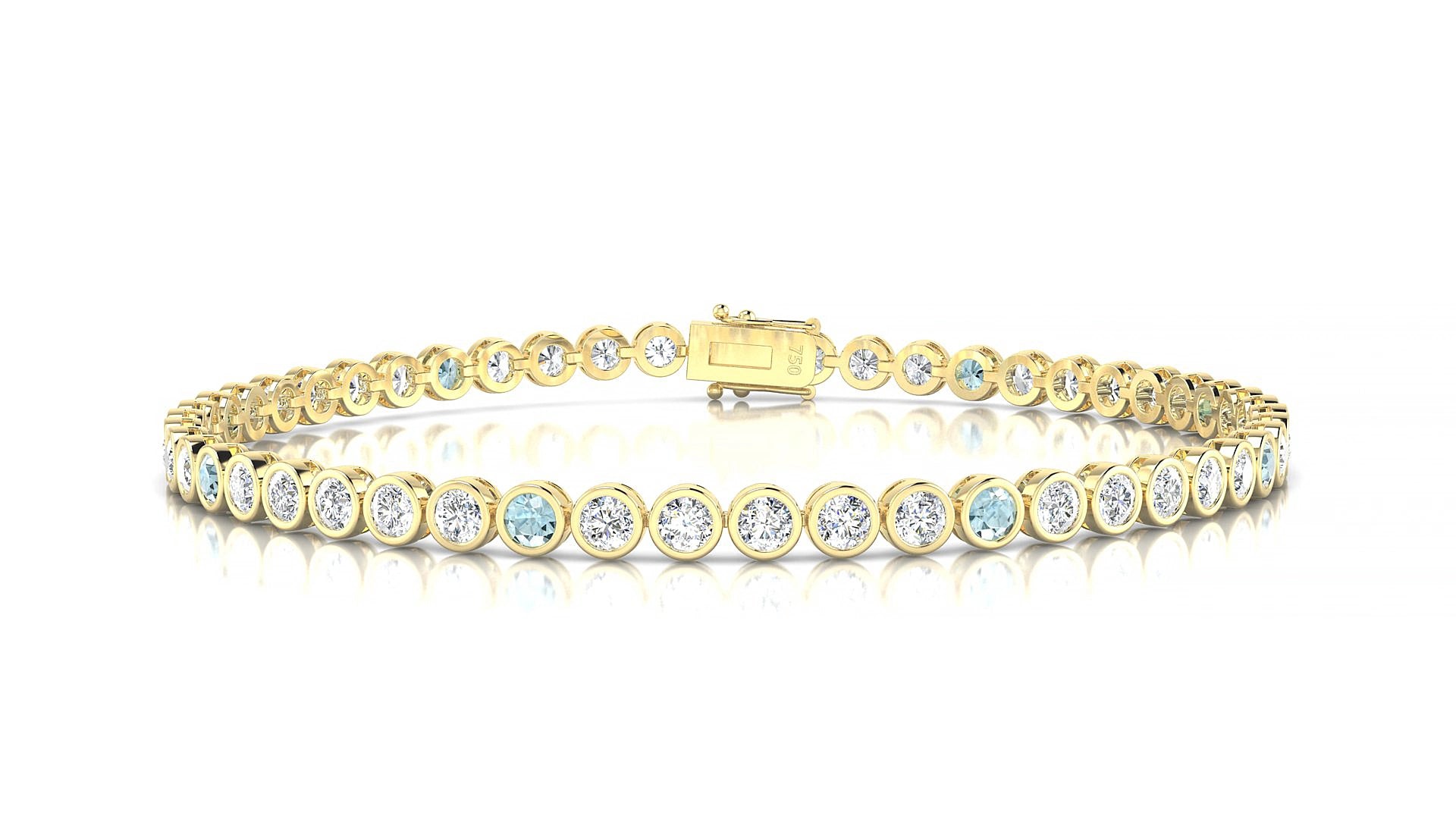 Avila 1-5 | 18k Yellow Gold 2.5 mm Round Natural Aquamarine & Diamond 15 cm Tennis Bracelet