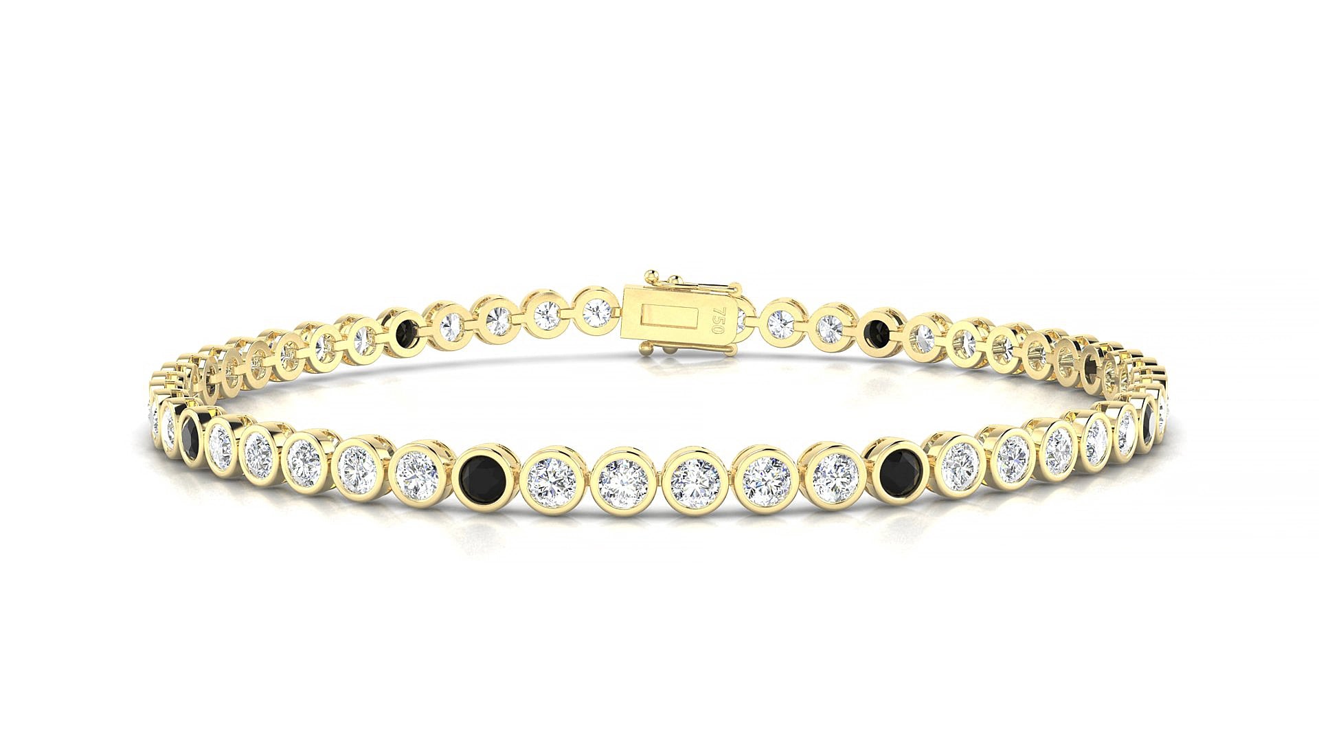 Avila 1-5 | 18k Yellow Gold 2.5 mm Round Natural Black Diamond & Diamond 15 cm Tennis Bracelet