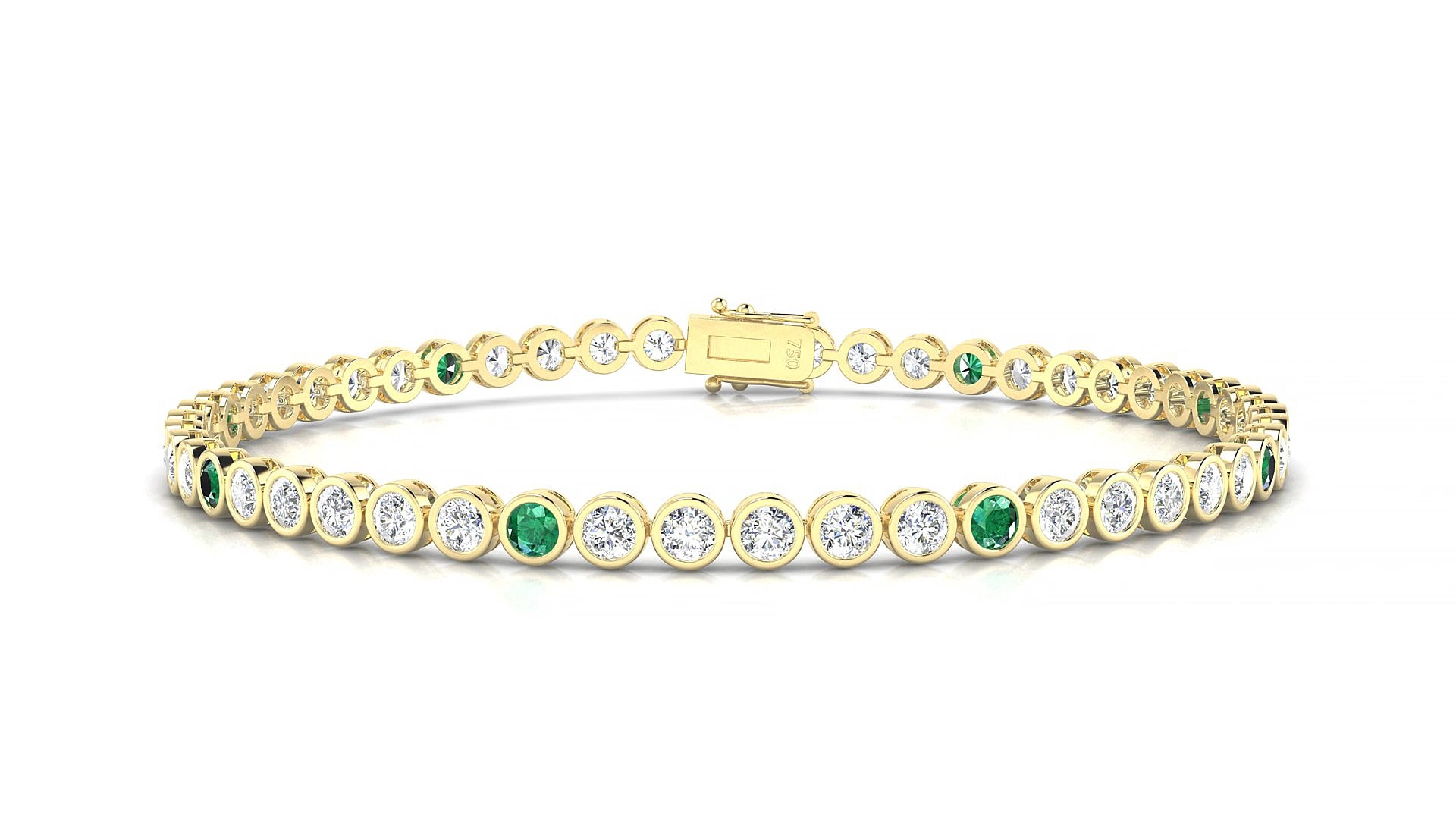 Avila 1-5 | 18k Yellow Gold 2.5 mm Round Natural Emerald & Diamond 18 cm Tennis Bracelet